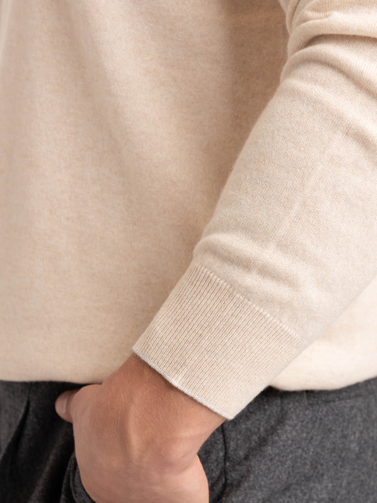 Sand Cashmere Sweater Whit Half Zip