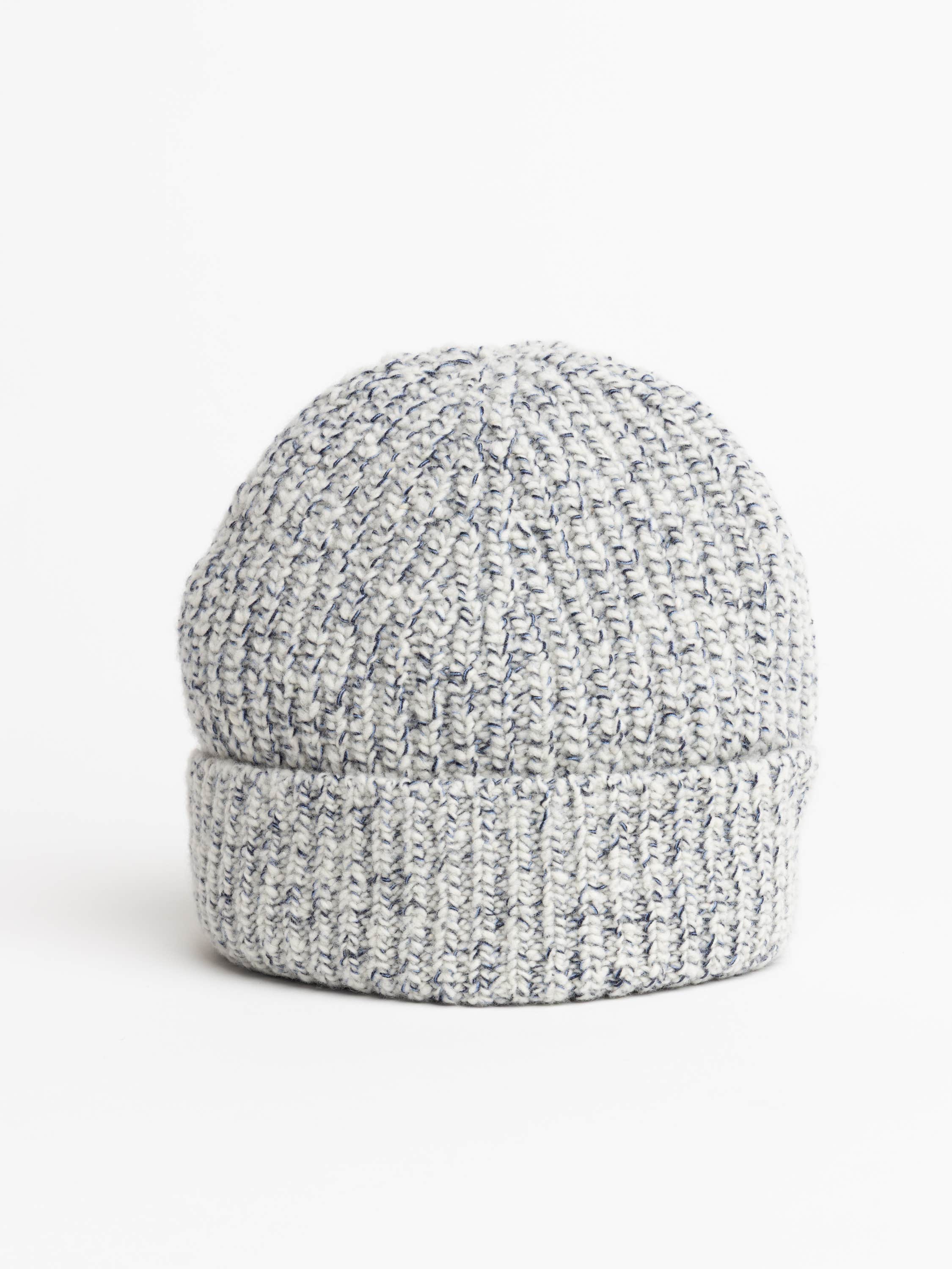 Sky Blue Wool, Silk and Cashmere English Rib Knit Chiné Beanie