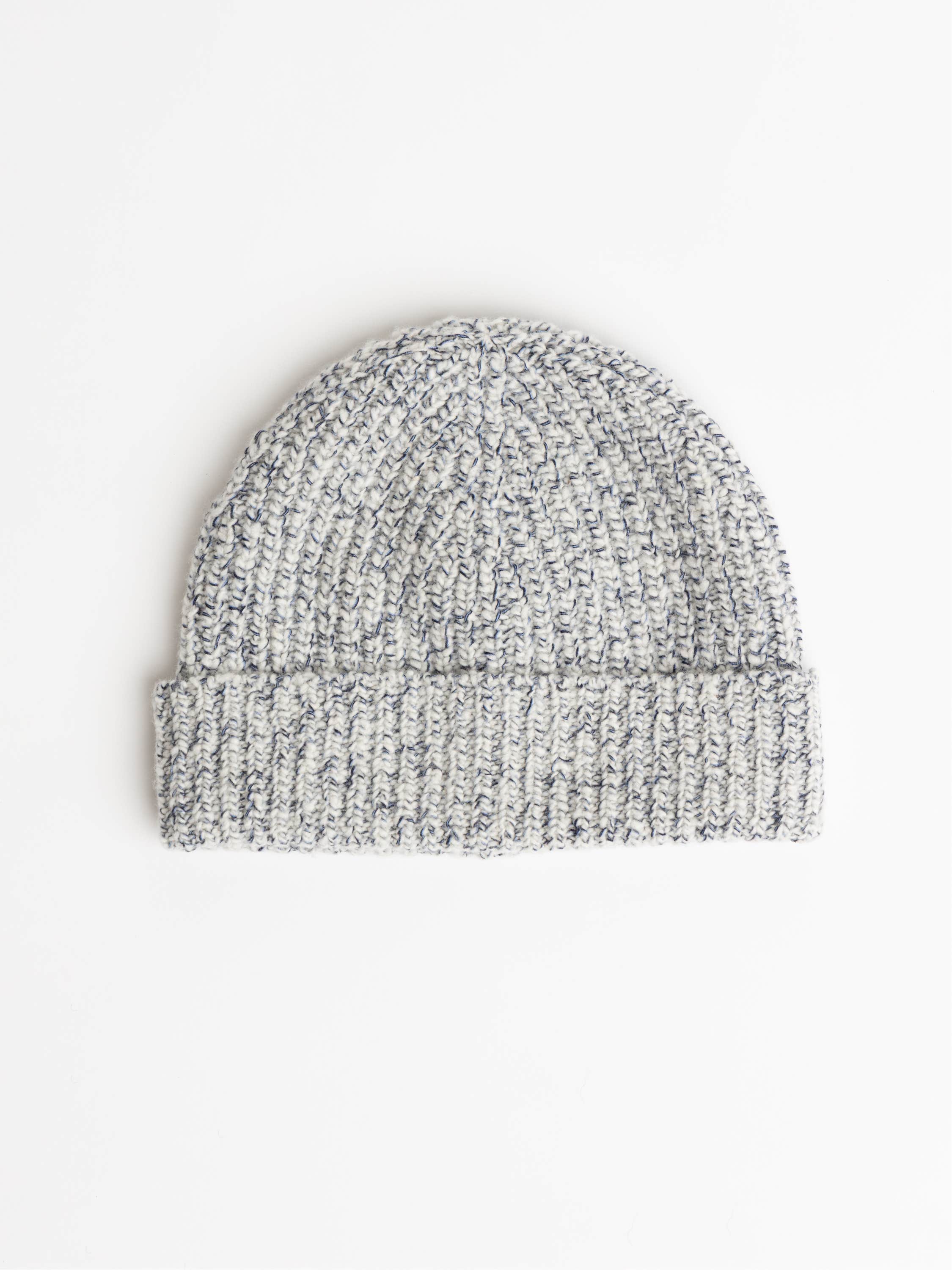 Sky Blue Wool, Silk and Cashmere English Rib Knit Chiné Beanie