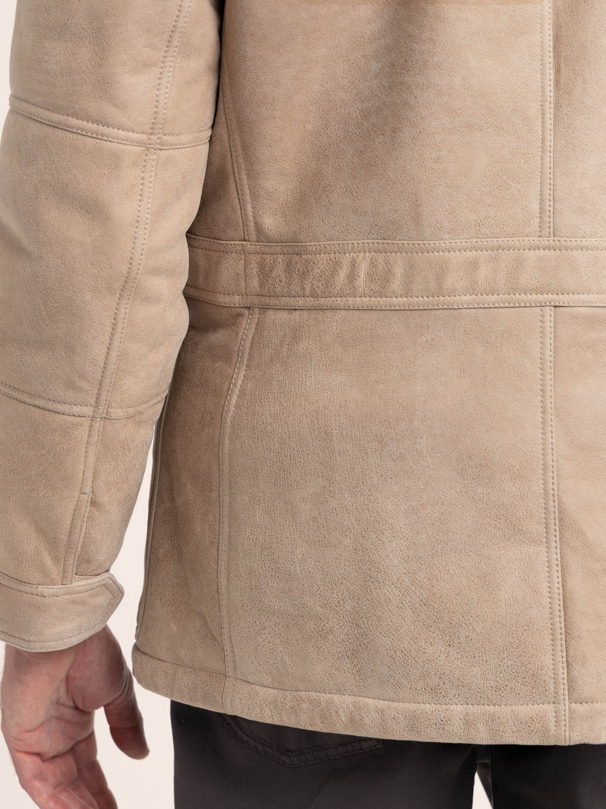 Stone Beige Waxed Shearling Safari Jacket