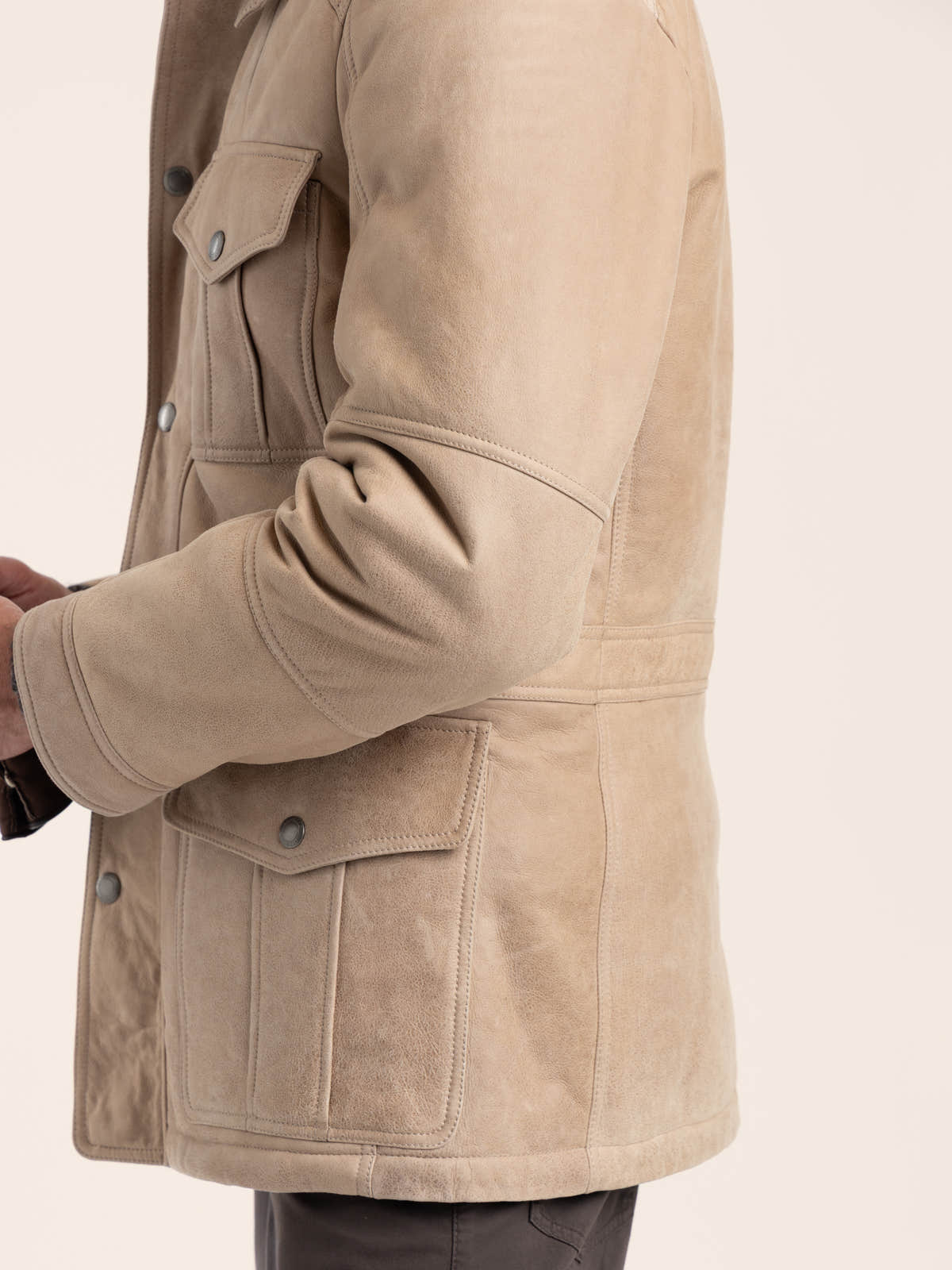 Stone Beige Waxed Shearling Safari Jacket