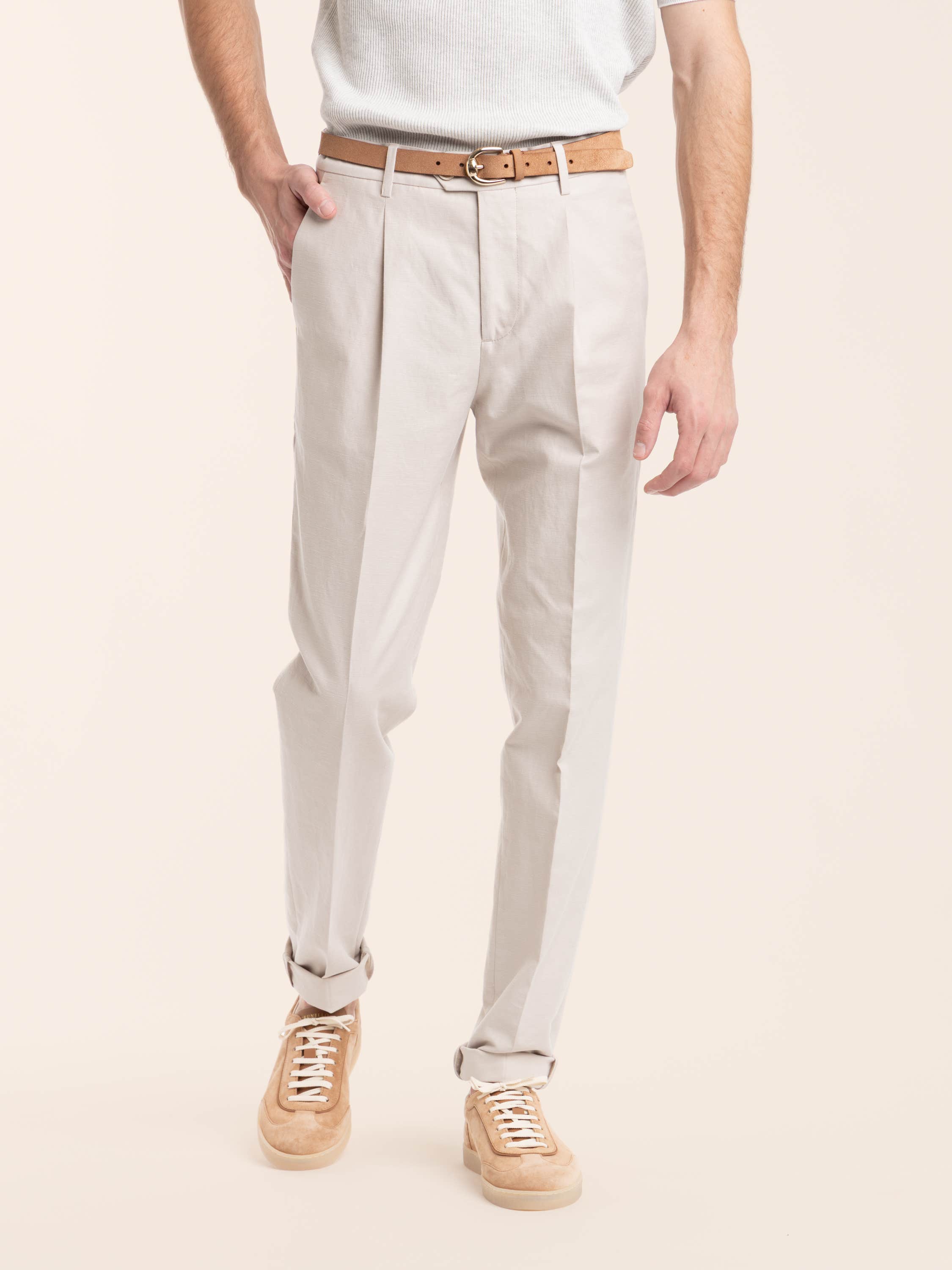 Yuta Cotton and Linen Panama Pleated Trousers