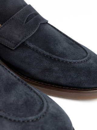 Brunello Cucinelli Navy Suede Penny Loafer