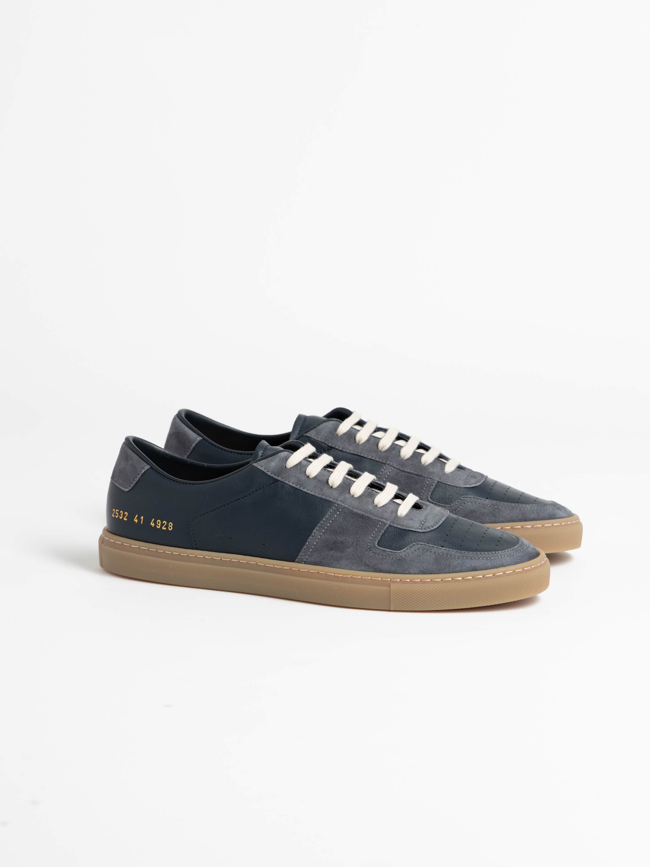 Navy Bball Suede-Trimmed Leather Sneakers