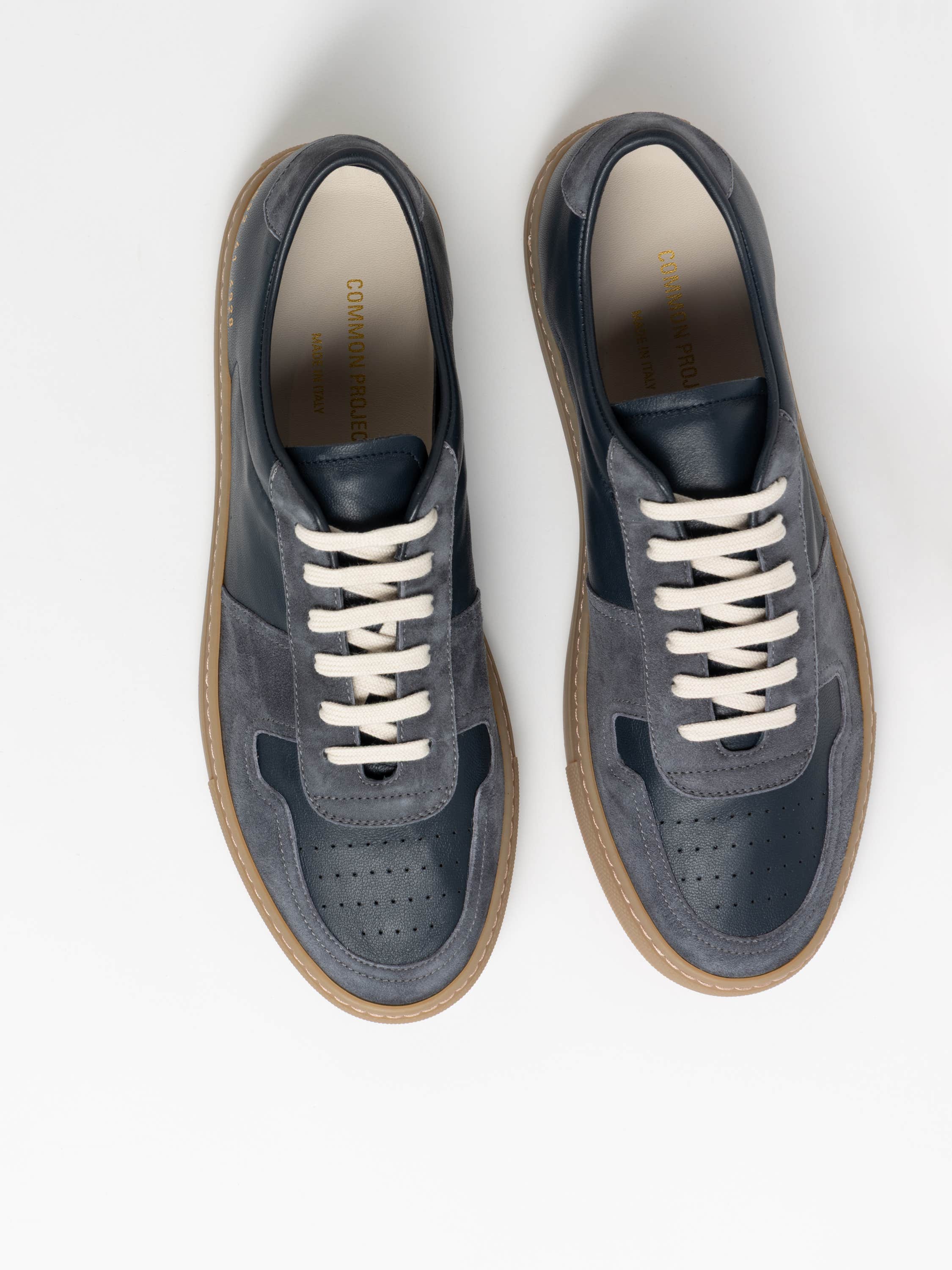 Navy Bball Suede-Trimmed Leather Sneakers