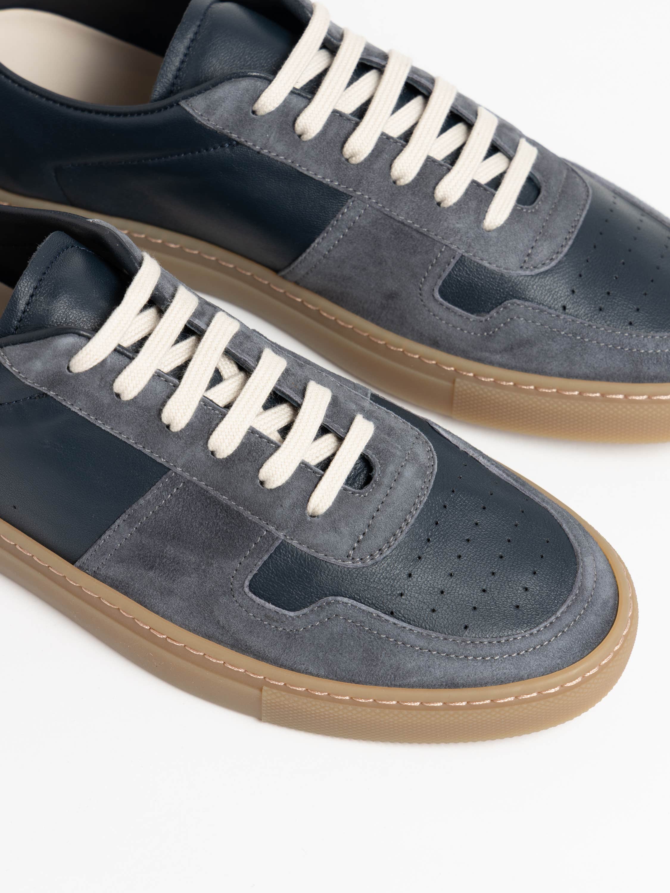 Navy Bball Suede-Trimmed Leather Sneakers