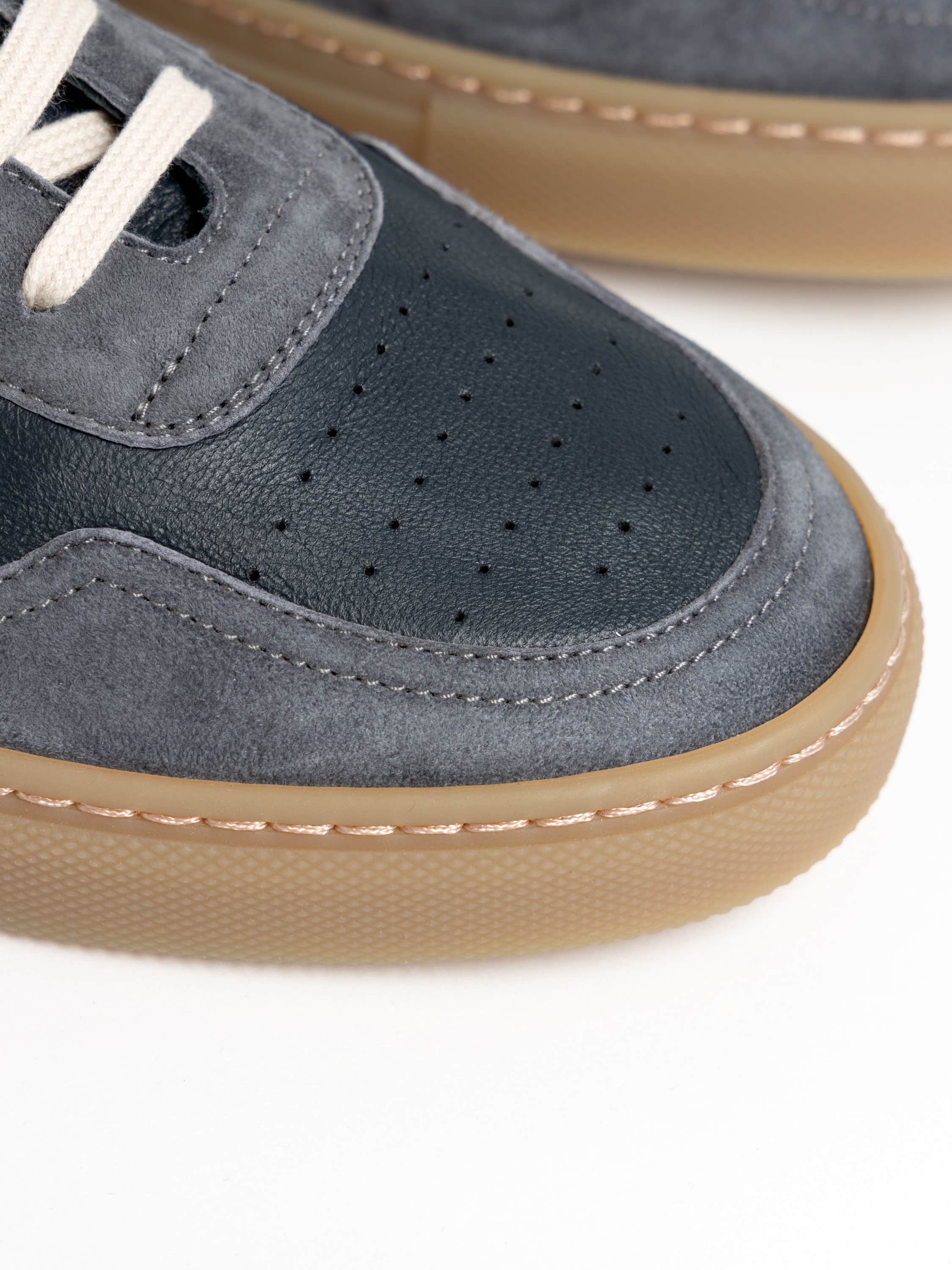 Navy Bball Suede-Trimmed Leather Sneakers