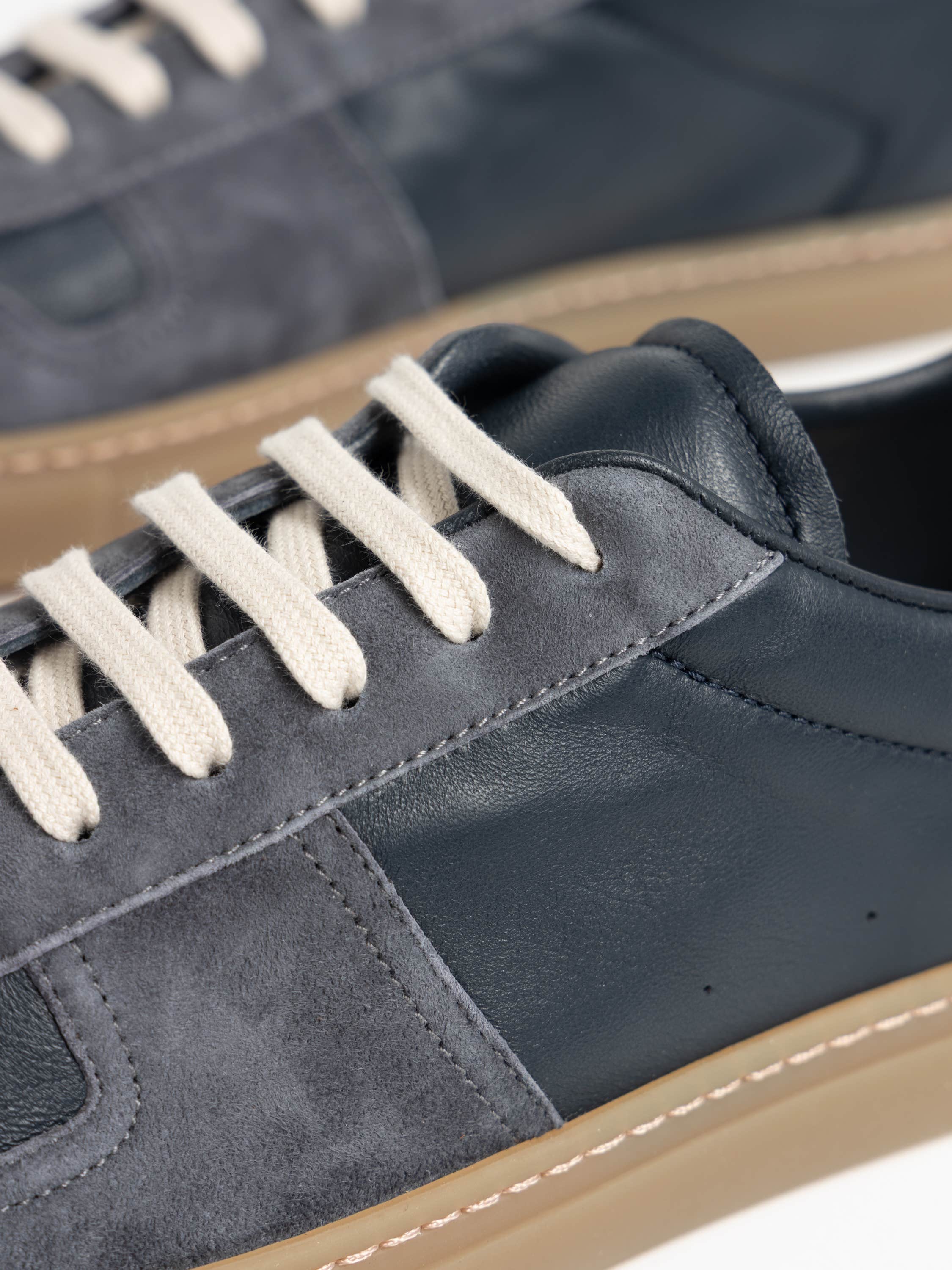 Navy Bball Suede-Trimmed Leather Sneakers