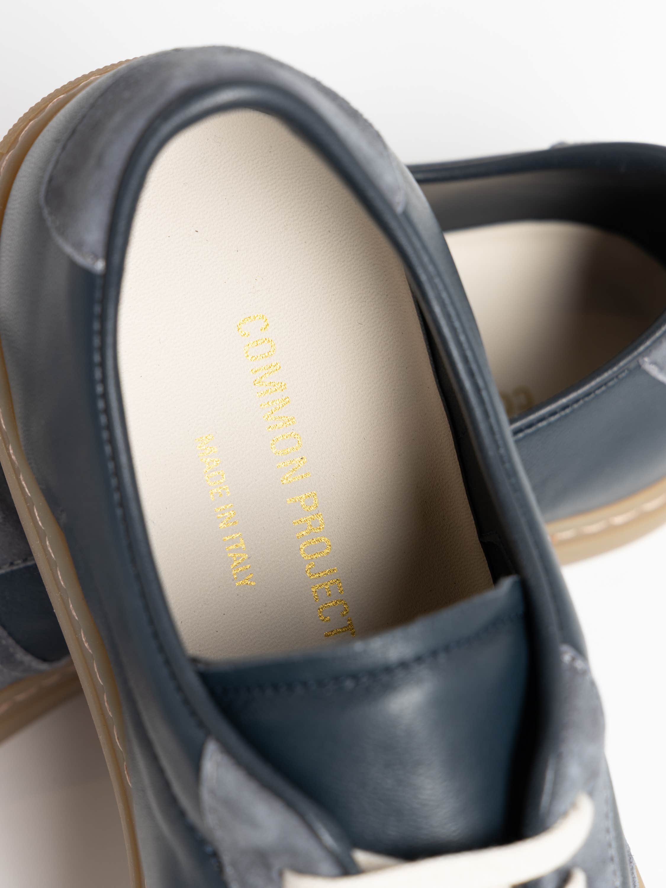 Navy Bball Suede-Trimmed Leather Sneakers