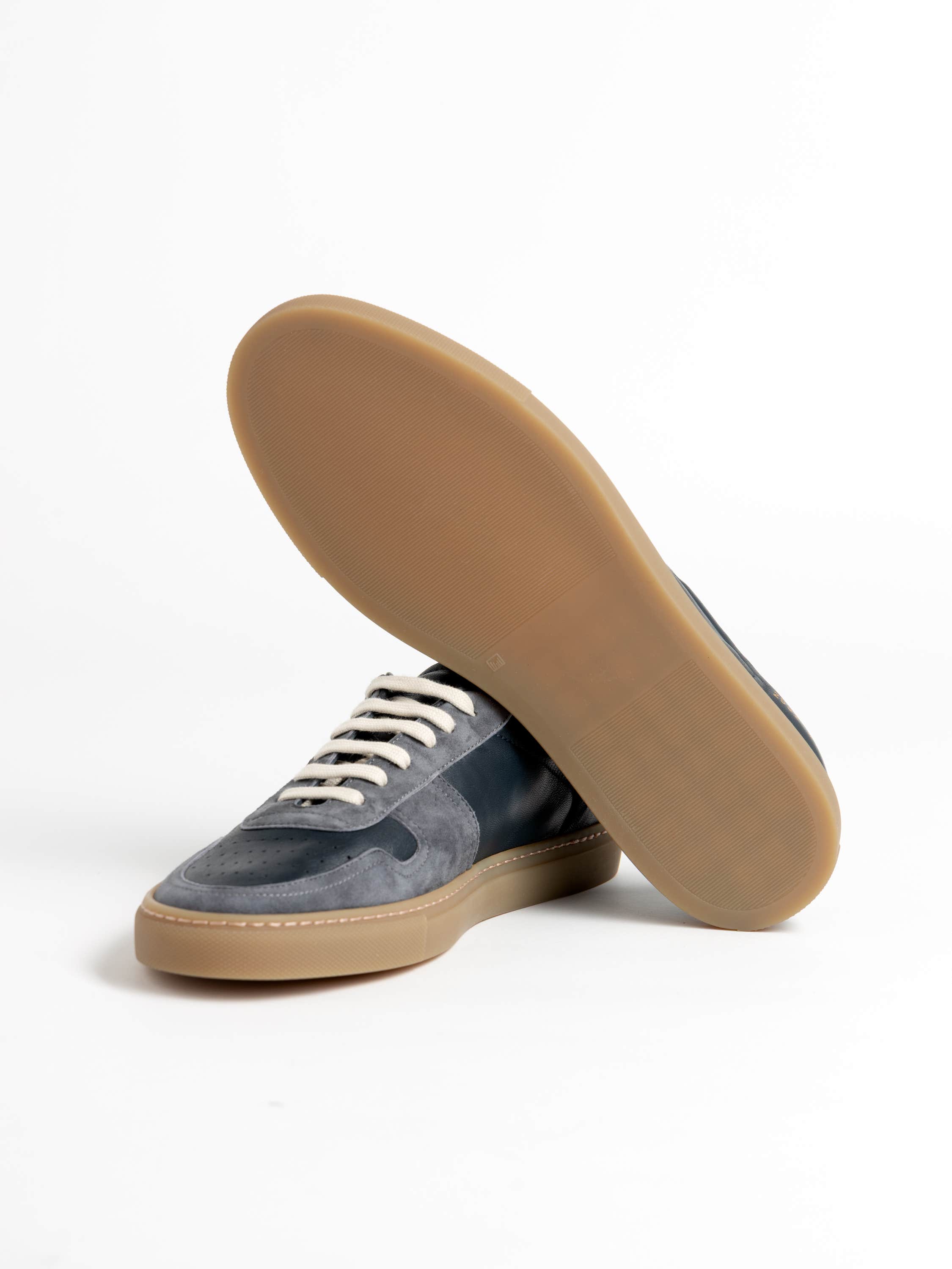 Navy Bball Suede-Trimmed Leather Sneakers