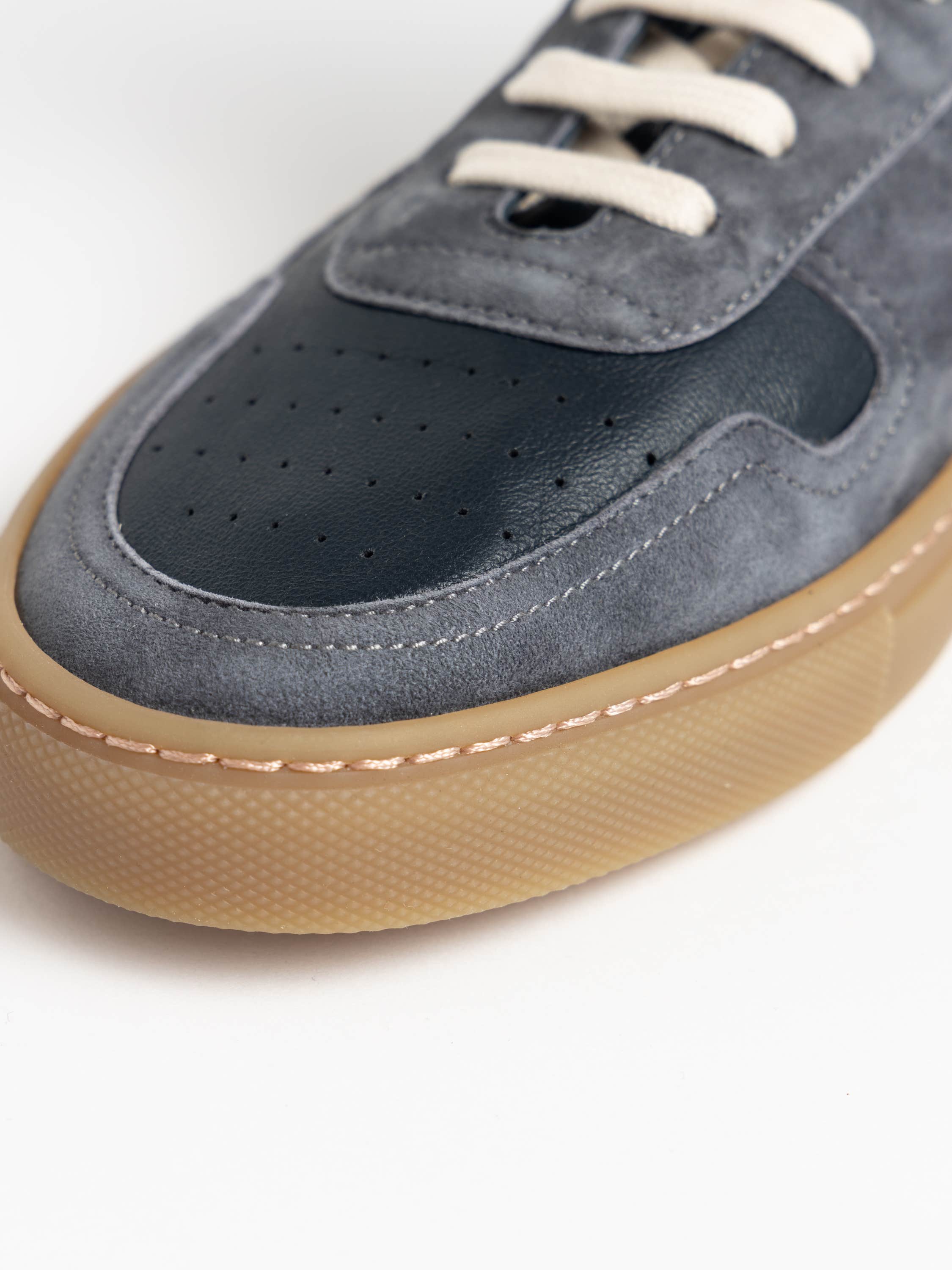 Navy Bball Suede-Trimmed Leather Sneakers