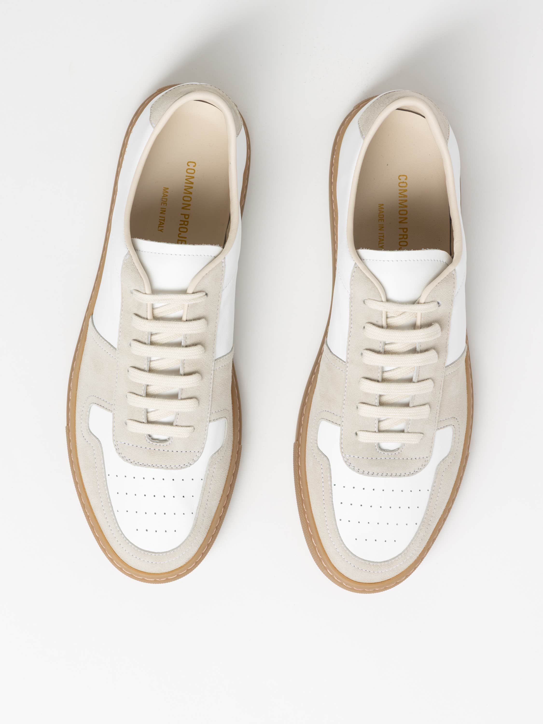 White Bball Suede-Trimmed Leather Sneakers