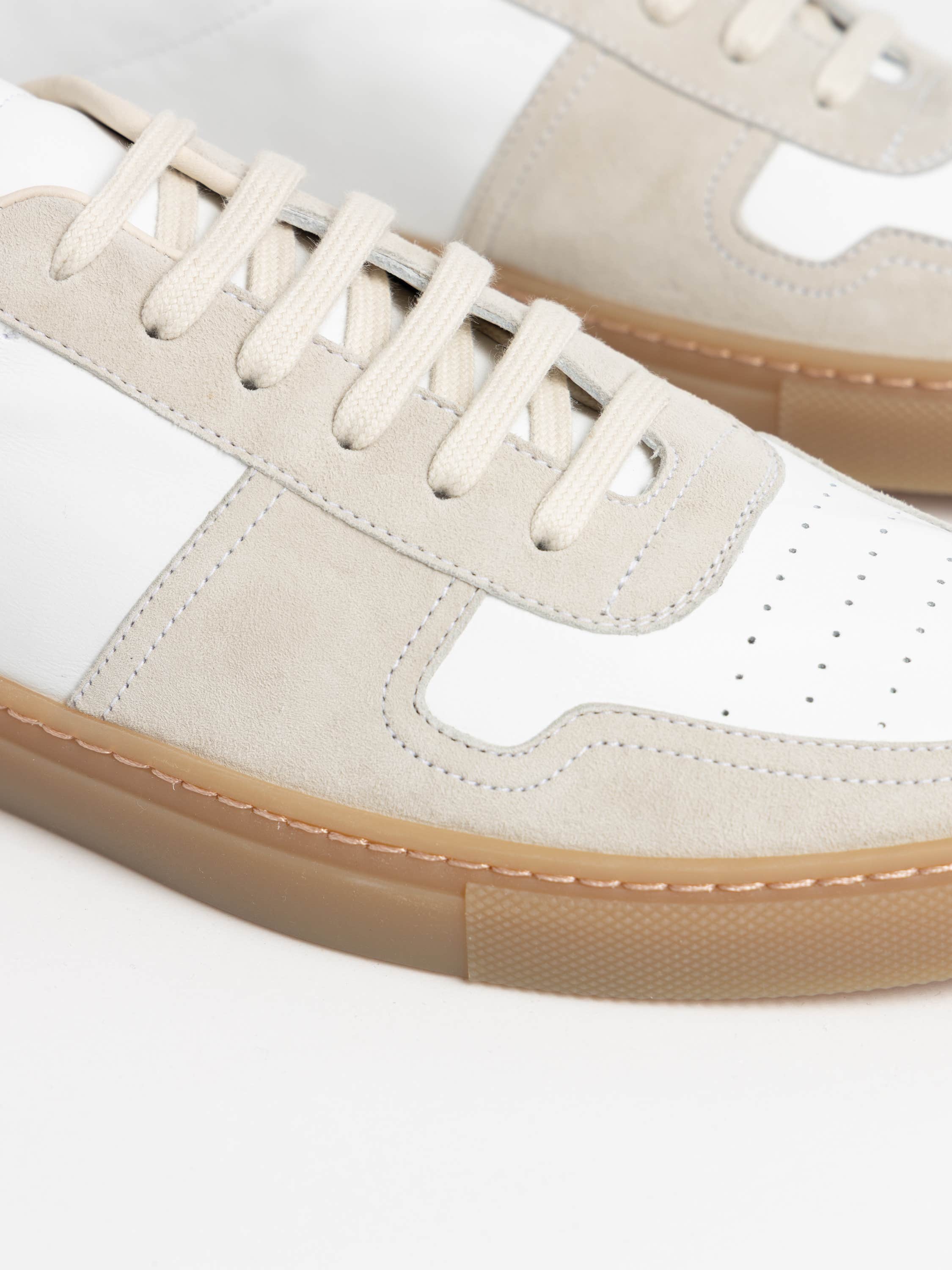 White Bball Suede-Trimmed Leather Sneakers
