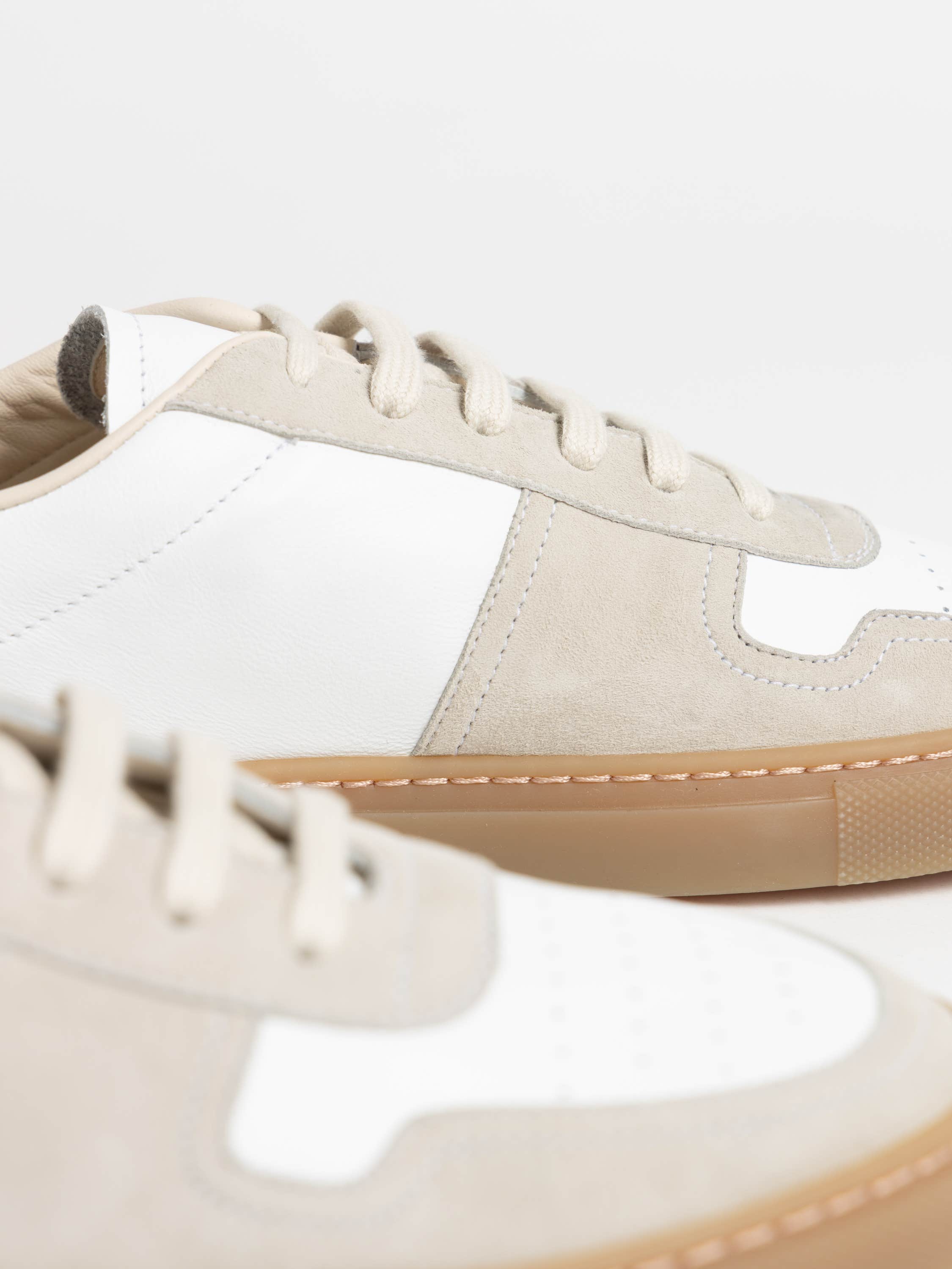 White Bball Suede-Trimmed Leather Sneakers