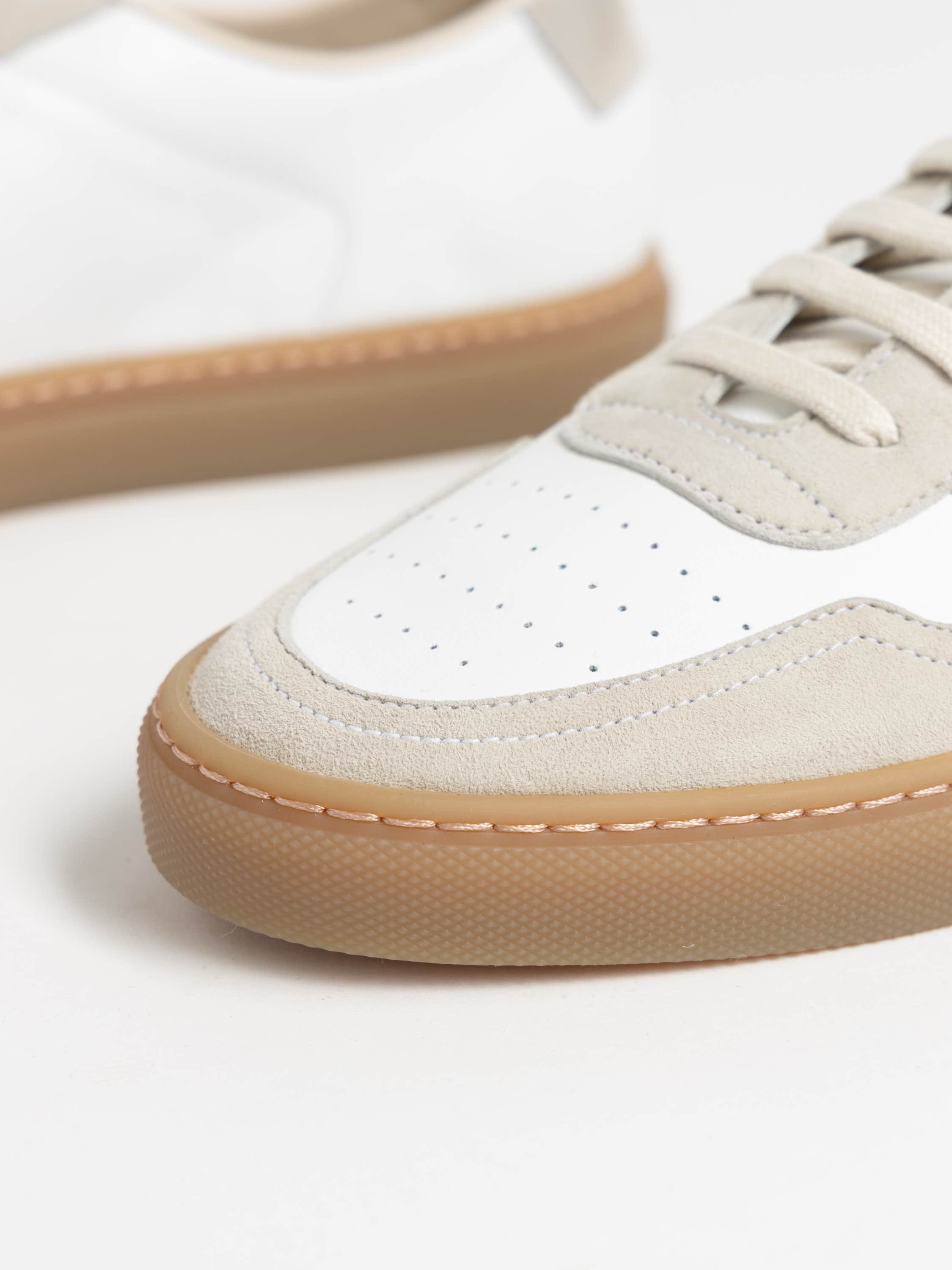 White Bball Suede-Trimmed Leather Sneakers
