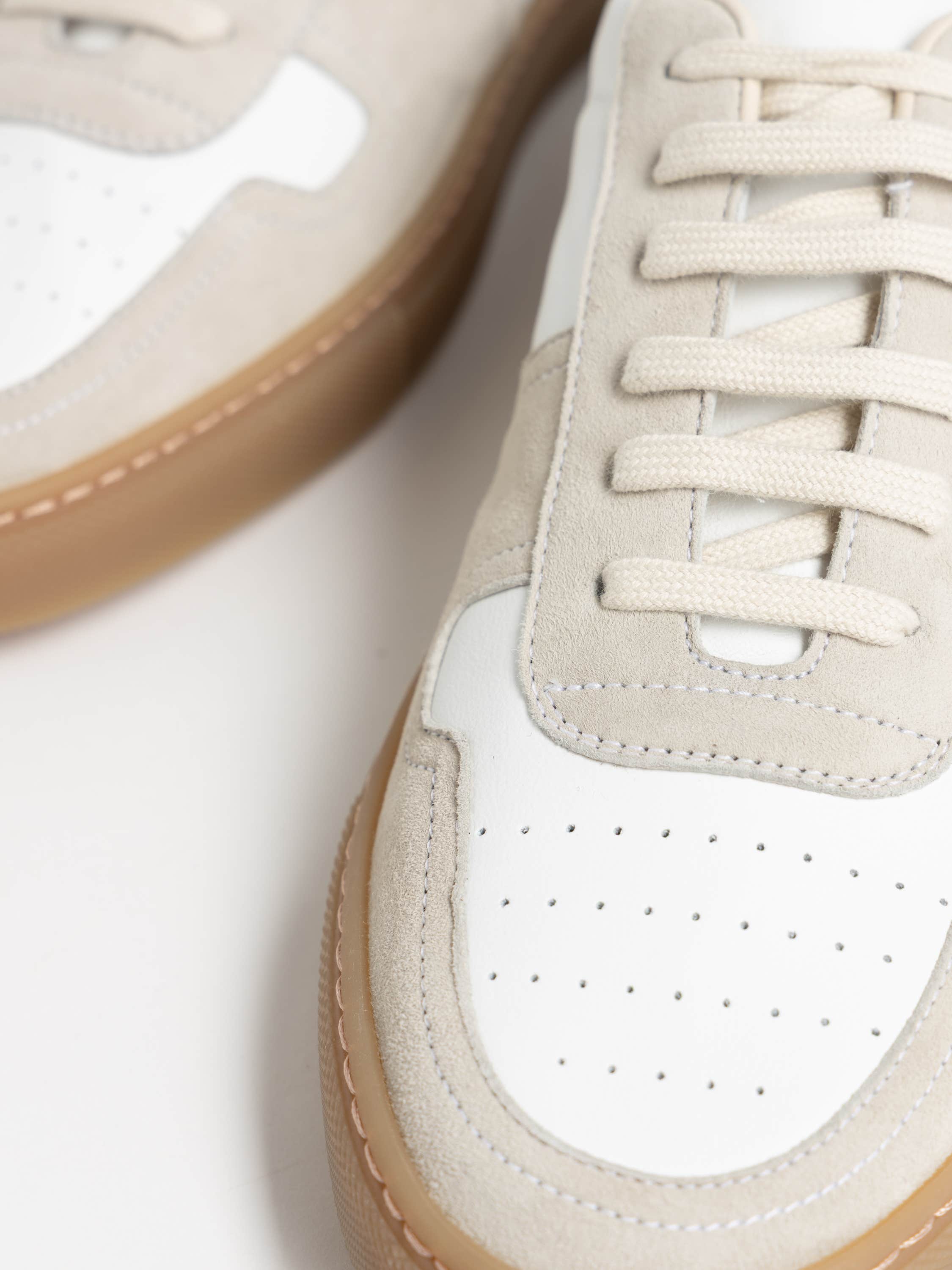White Bball Suede-Trimmed Leather Sneakers