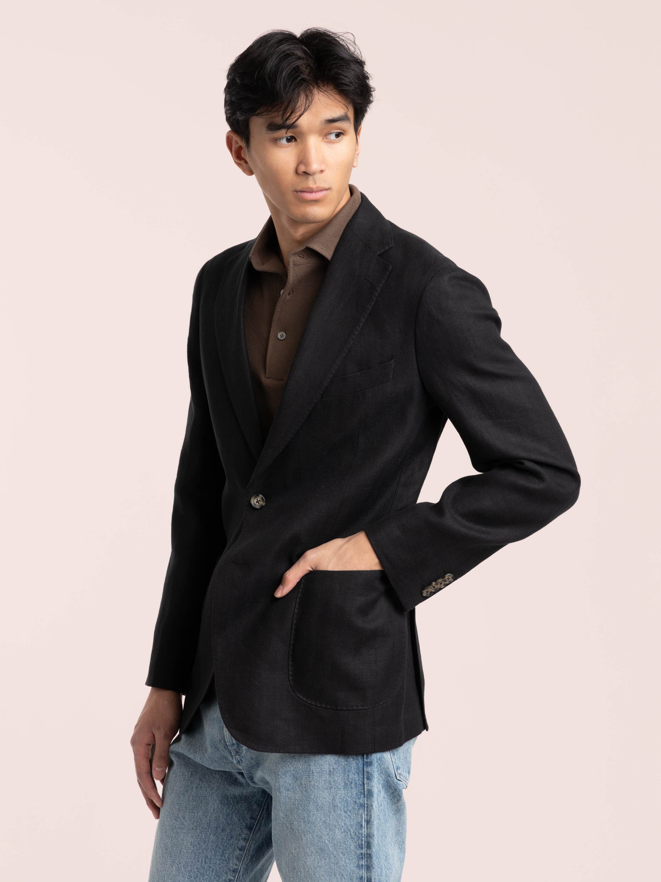 Black Linen-Wool Sport Jacket