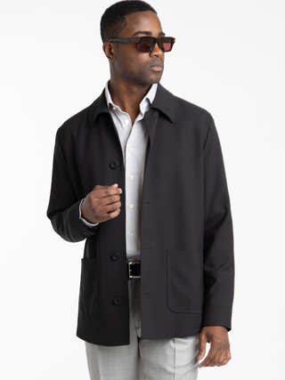 Damascena Black Wool Tailored Overshirt