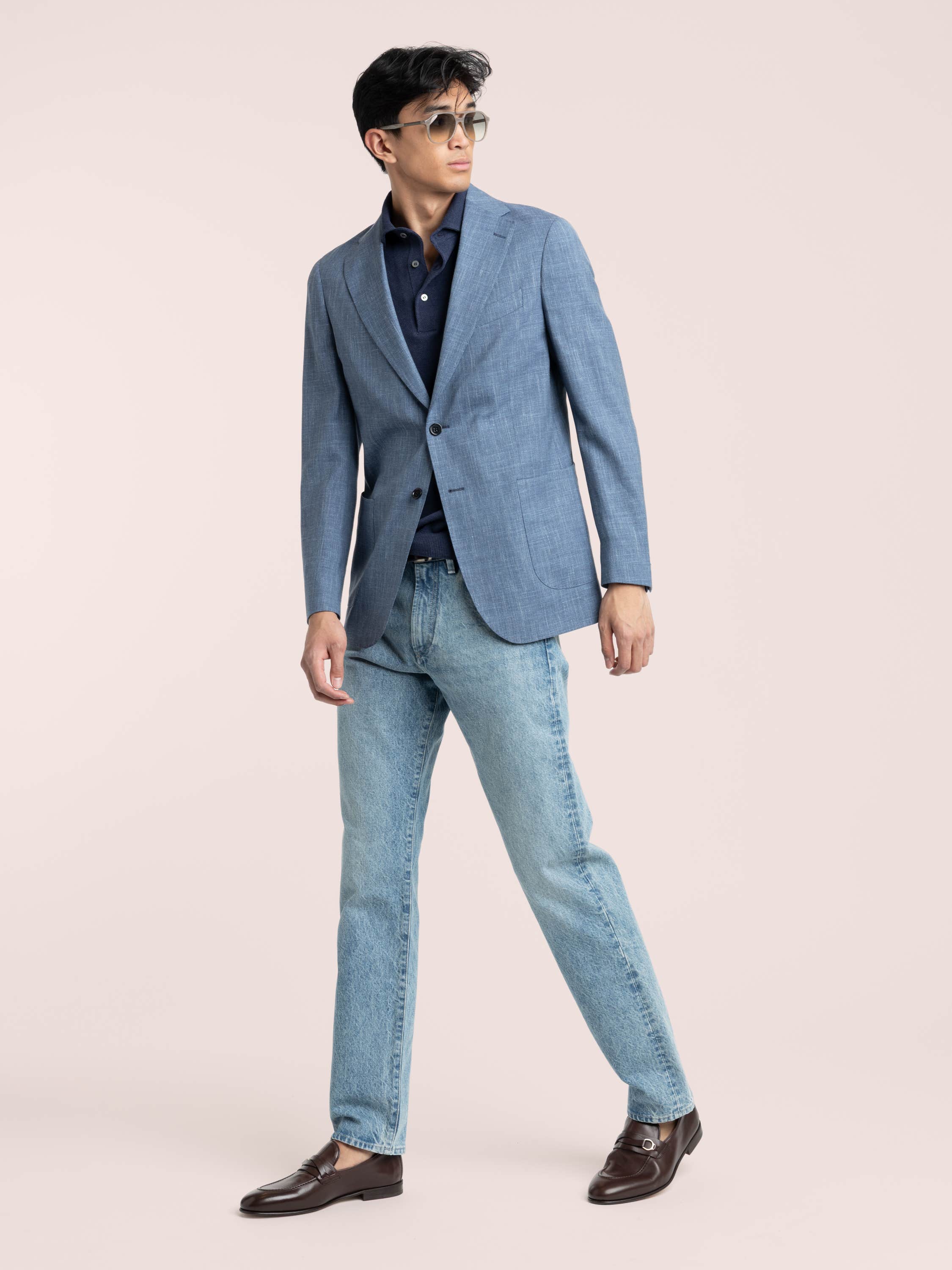 Blue Wool-Silk-Linen Sport Jacket