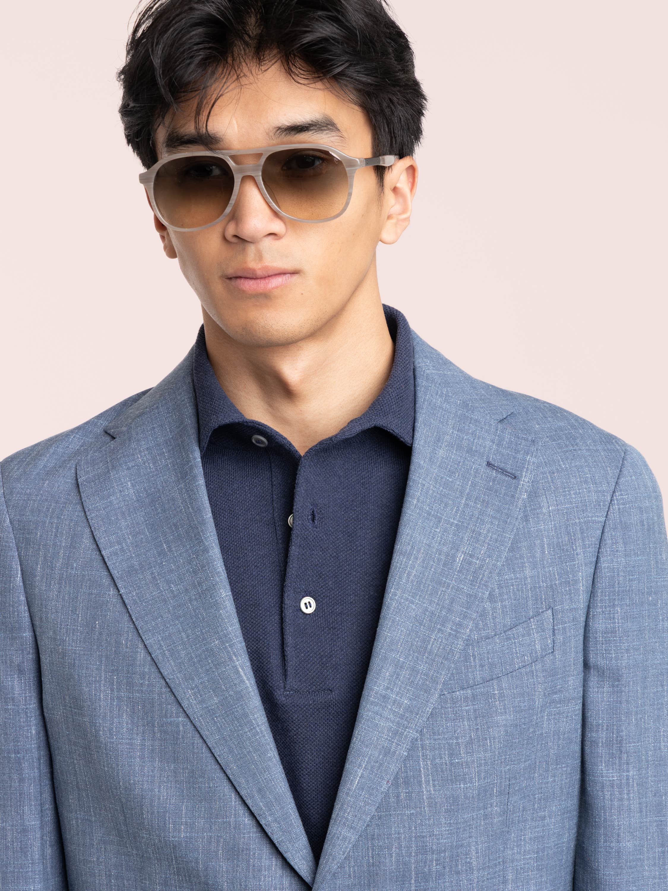 Blue Wool-Silk-Linen Sport Jacket