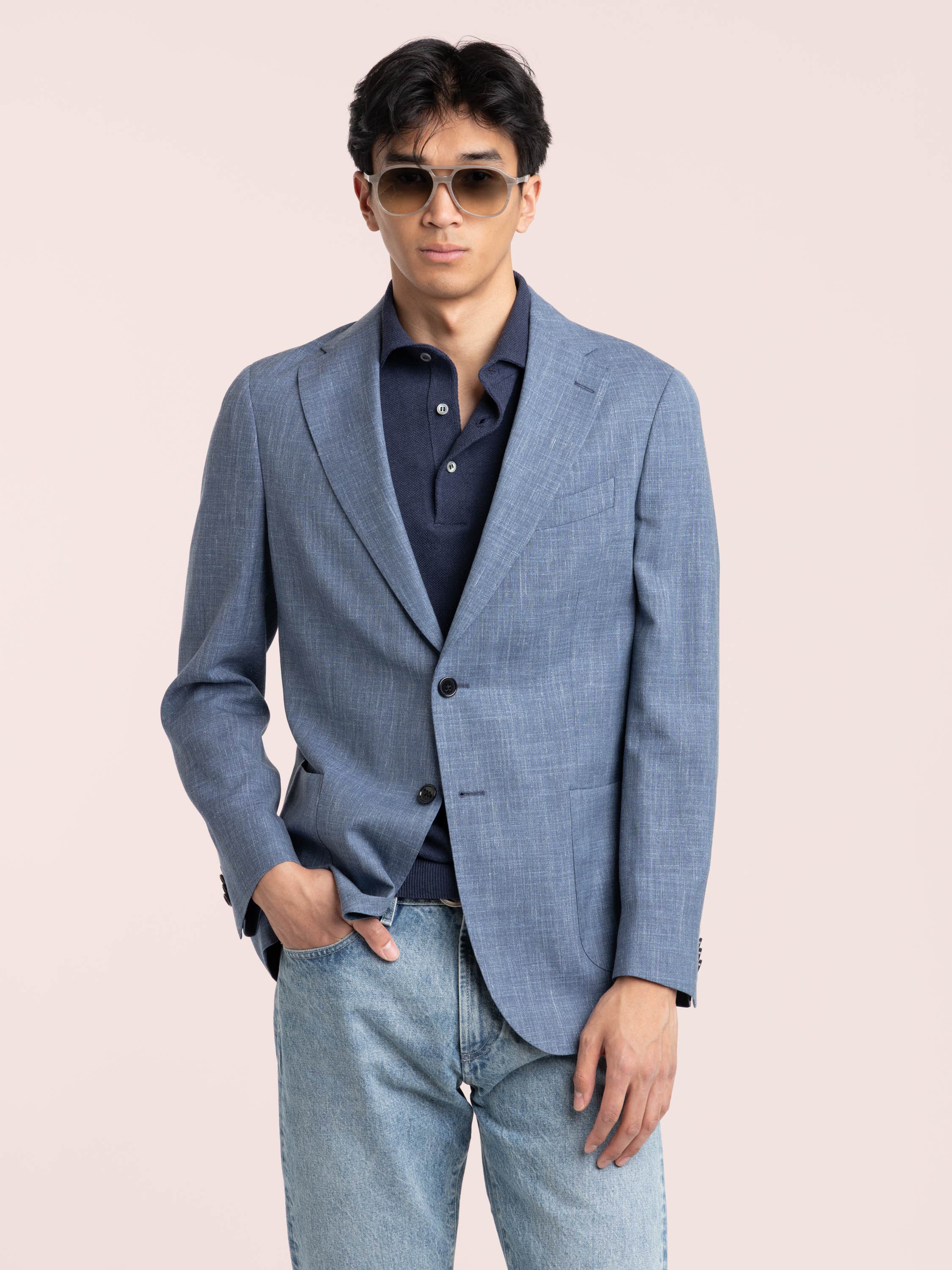 Blue Wool-Silk-Linen Sport Jacket
