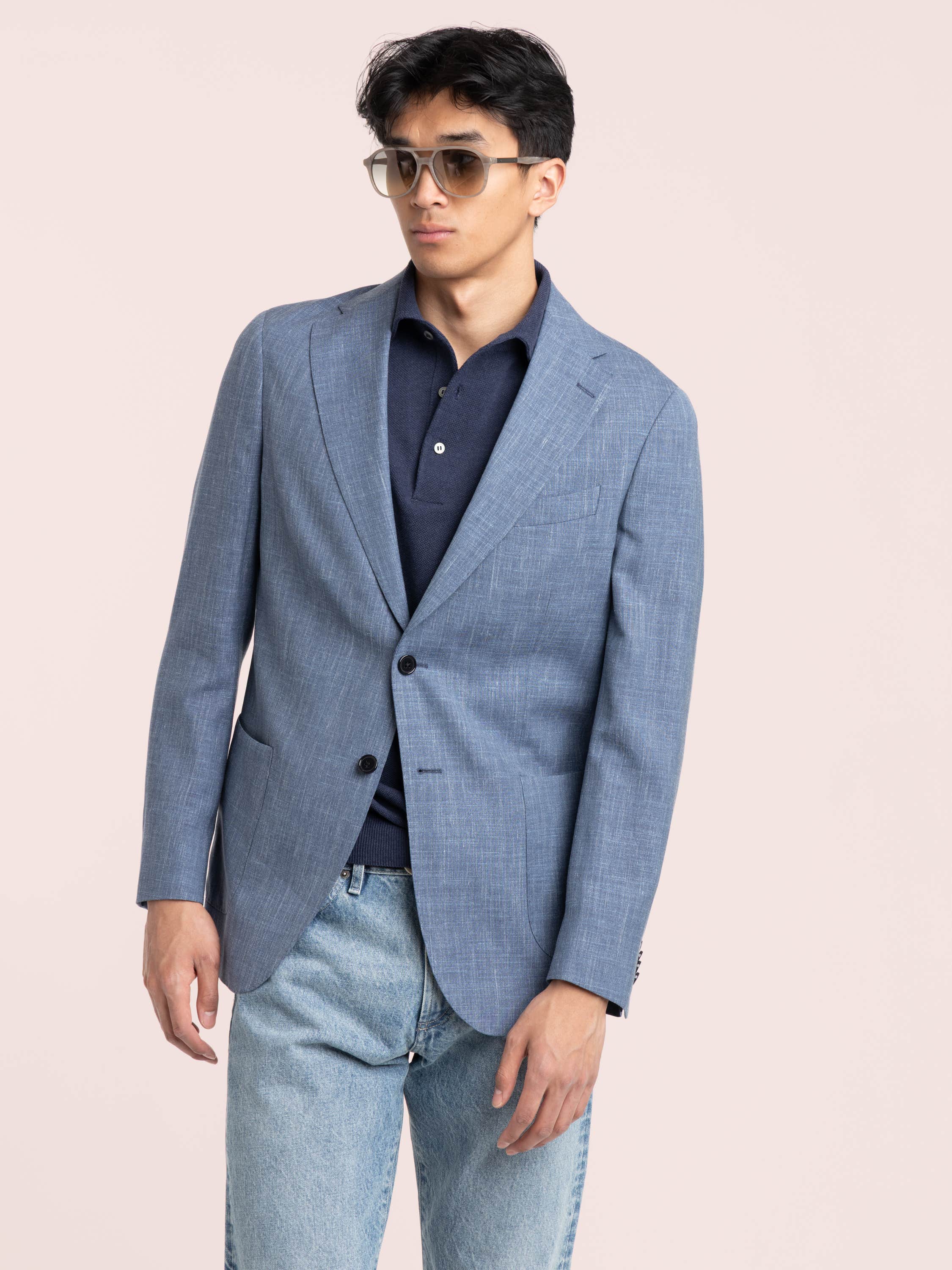 Blue Wool-Silk-Linen Sport Jacket