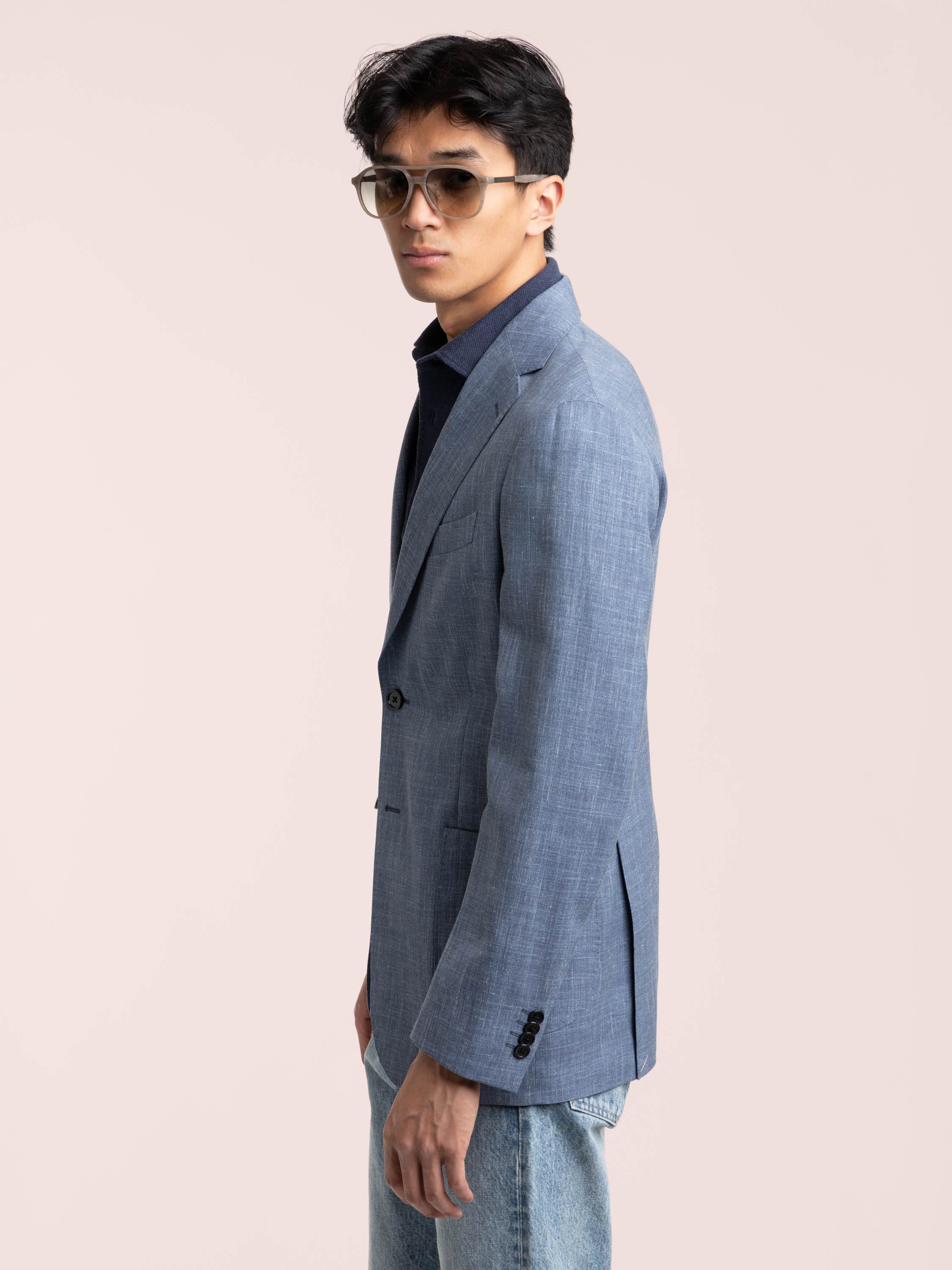 Blue Wool-Silk-Linen Sport Jacket