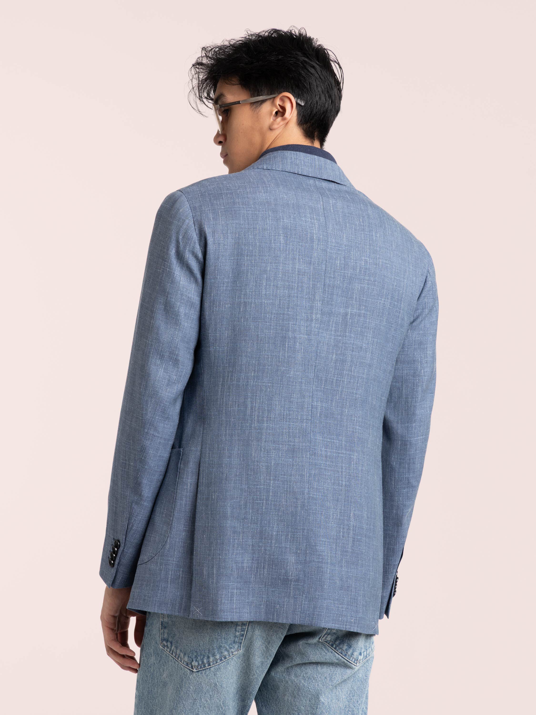 Blue Wool-Silk-Linen Sport Jacket