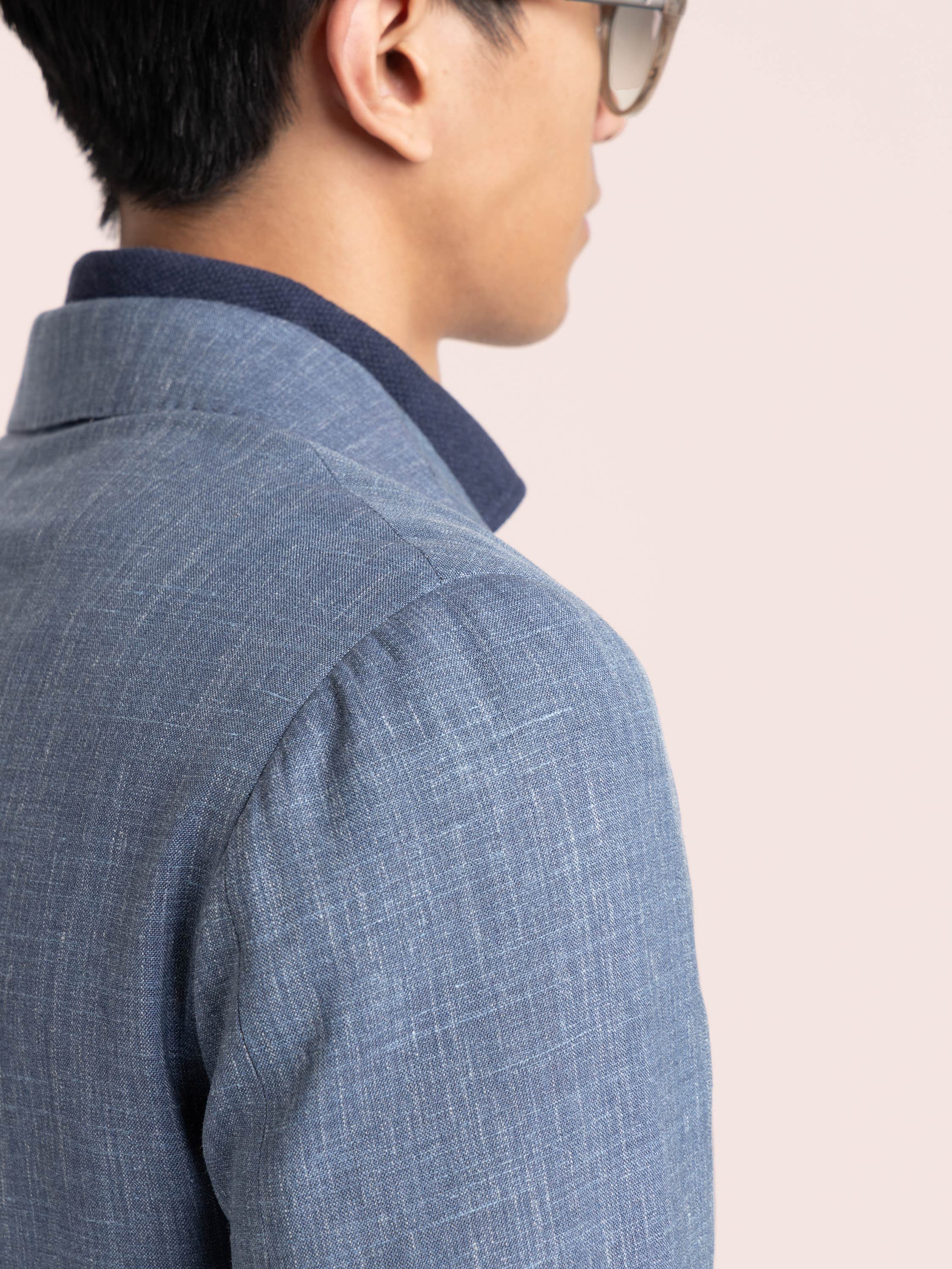 Blue Wool-Silk-Linen Sport Jacket