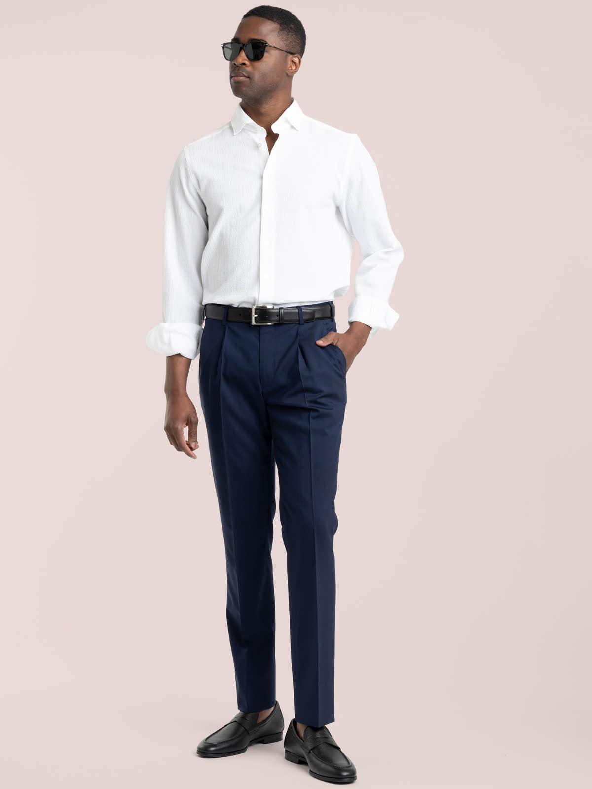 Blue Wool Slim Fit Dress Pants