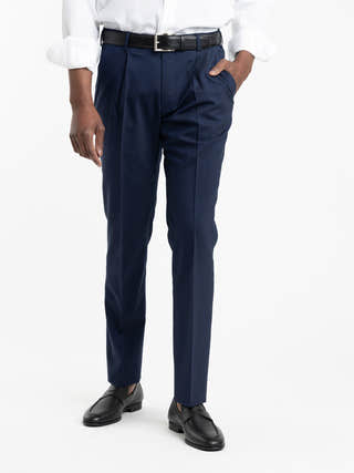 Damascena Blue Wool Slim Fit Dress Pants