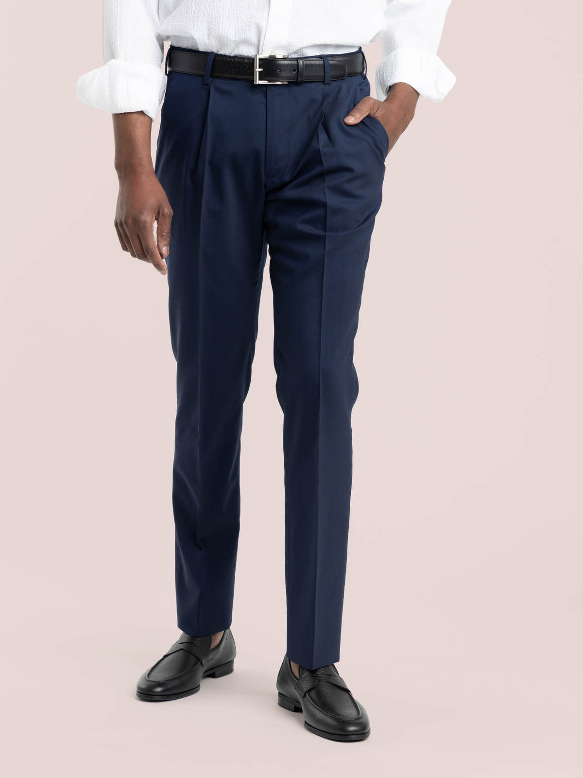 Blue Wool Slim Fit Dress Pants