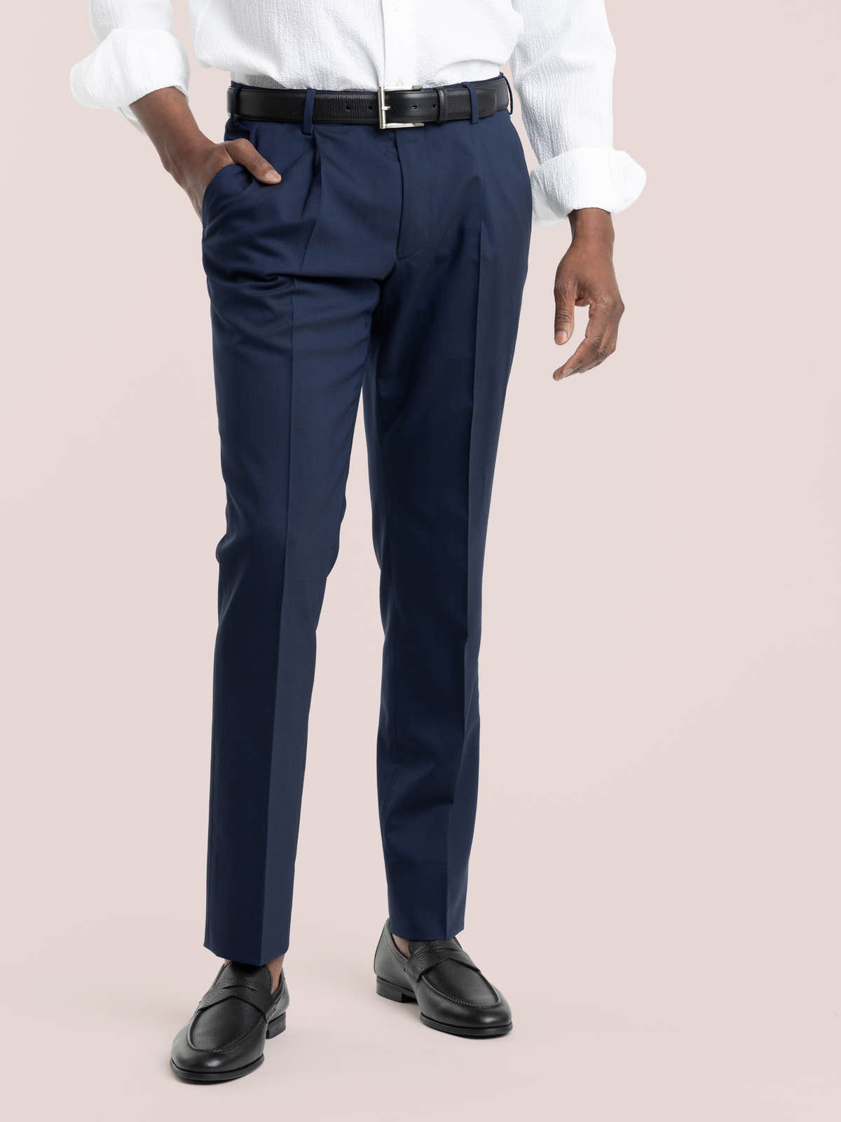 Blue Wool Slim Fit Dress Pants