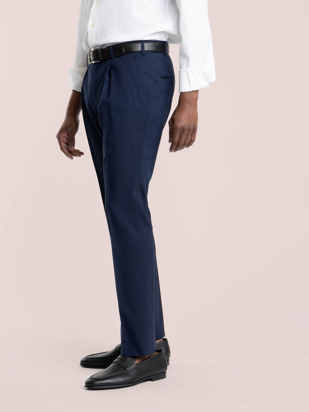 Blue Wool Slim Fit Dress Pants