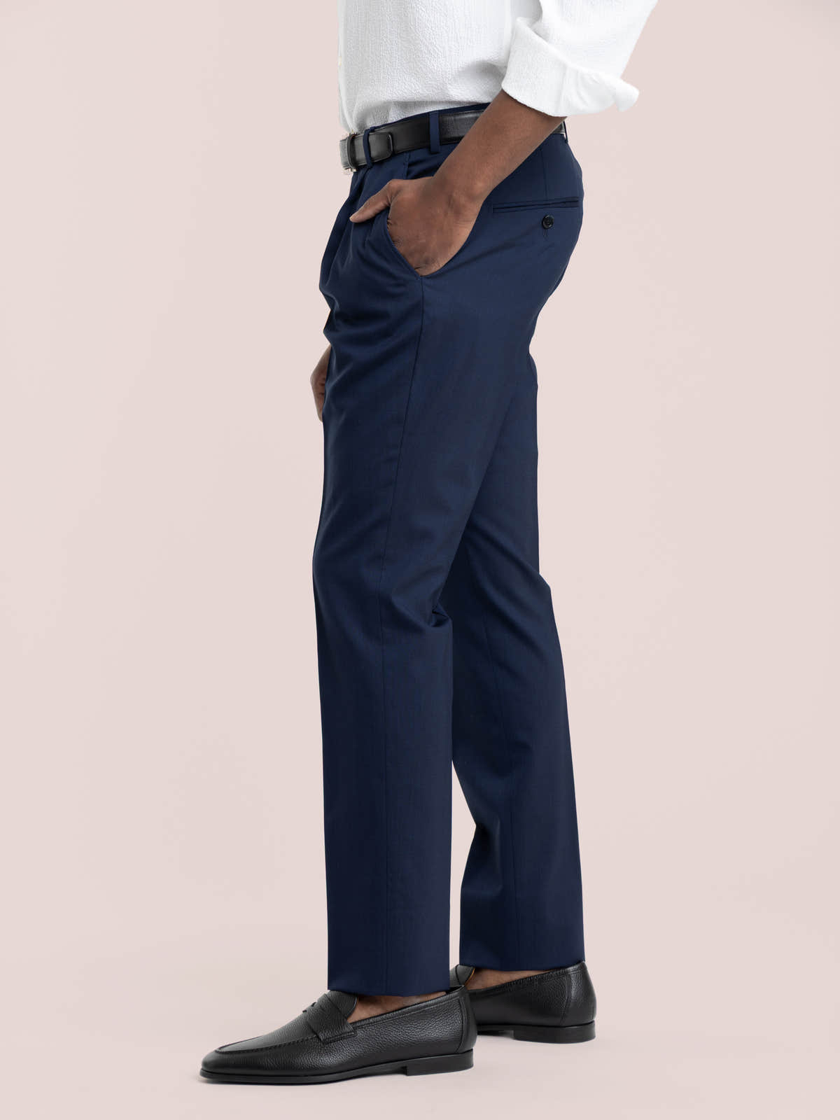Blue Wool Slim Fit Dress Pants