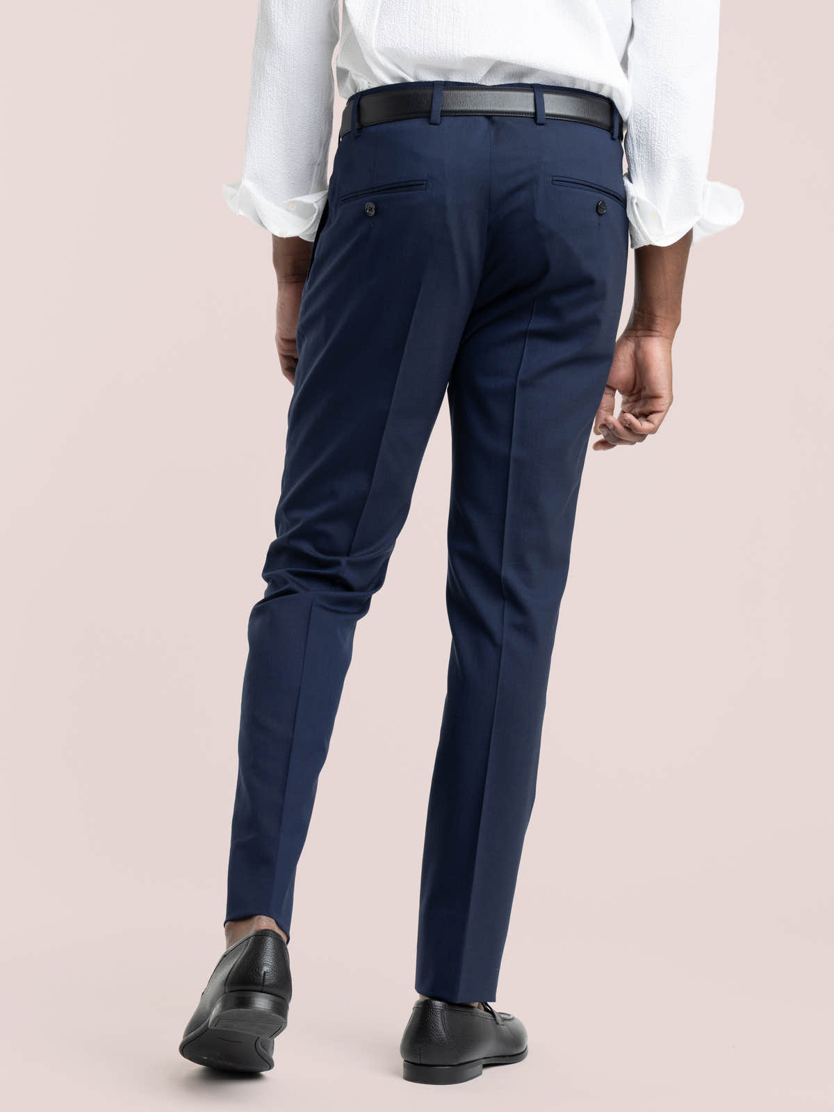 Blue Wool Slim Fit Dress Pants