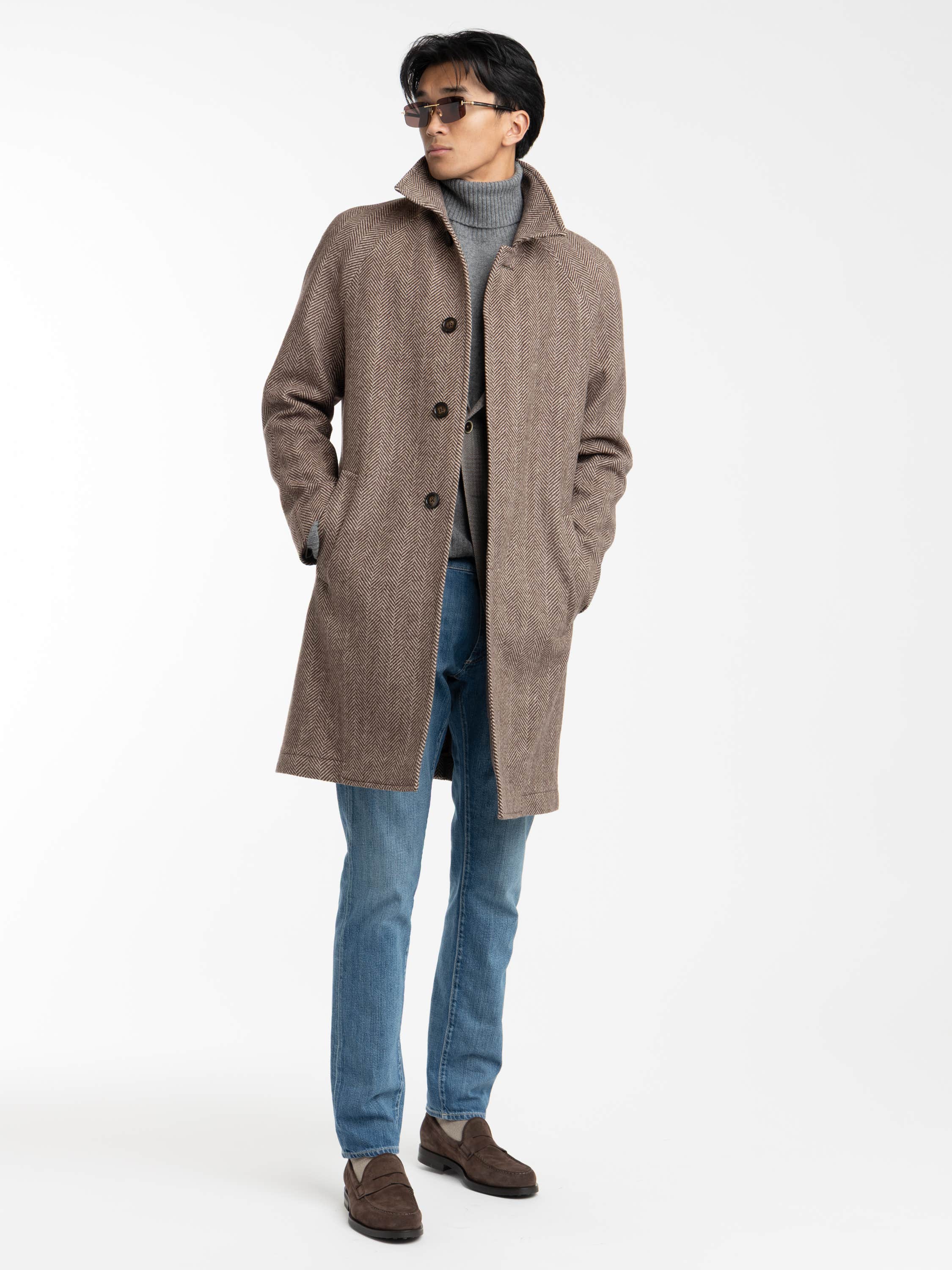 Brown Wool Herringbone Topcoat