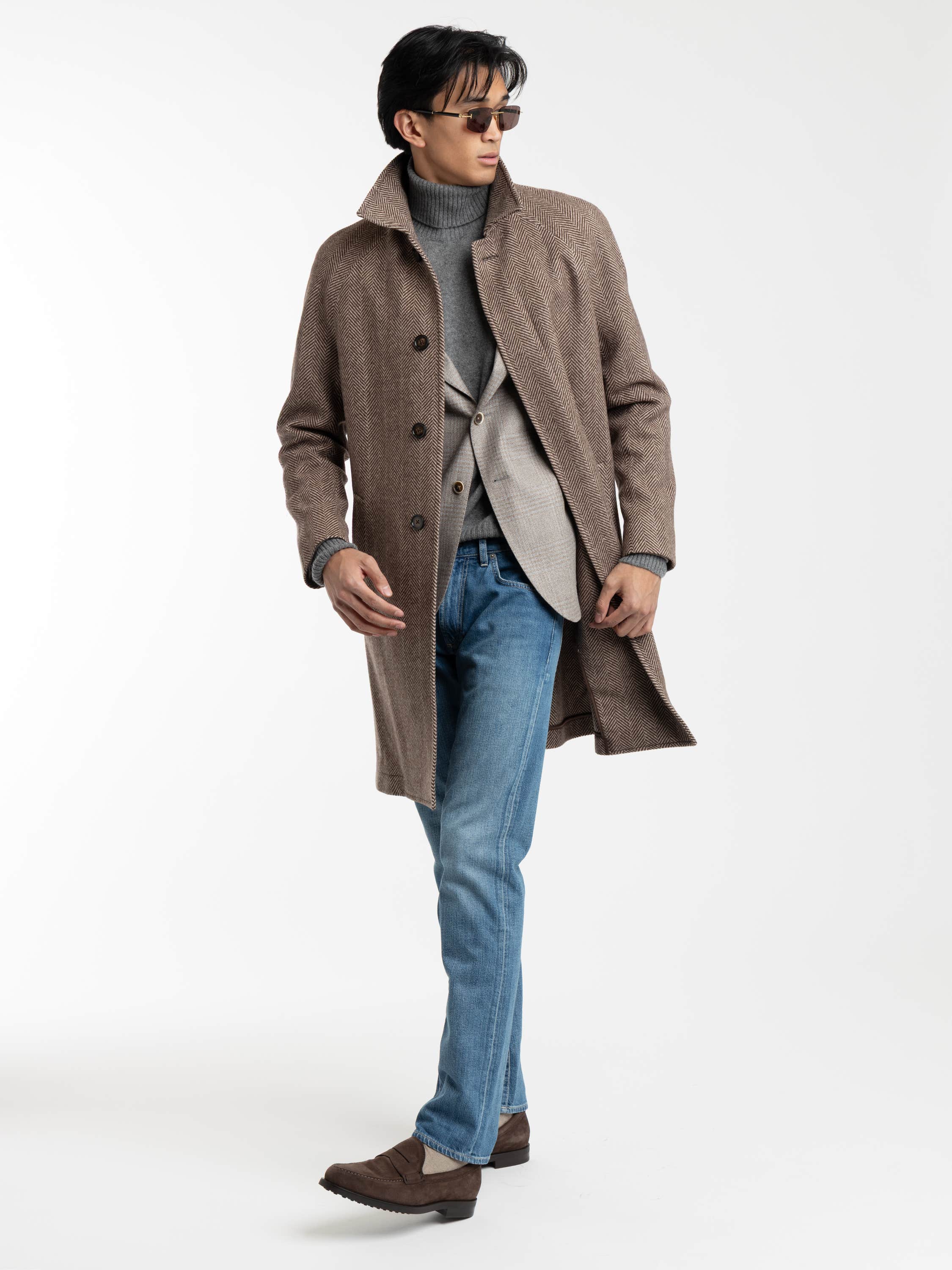 Brown Wool Herringbone Topcoat