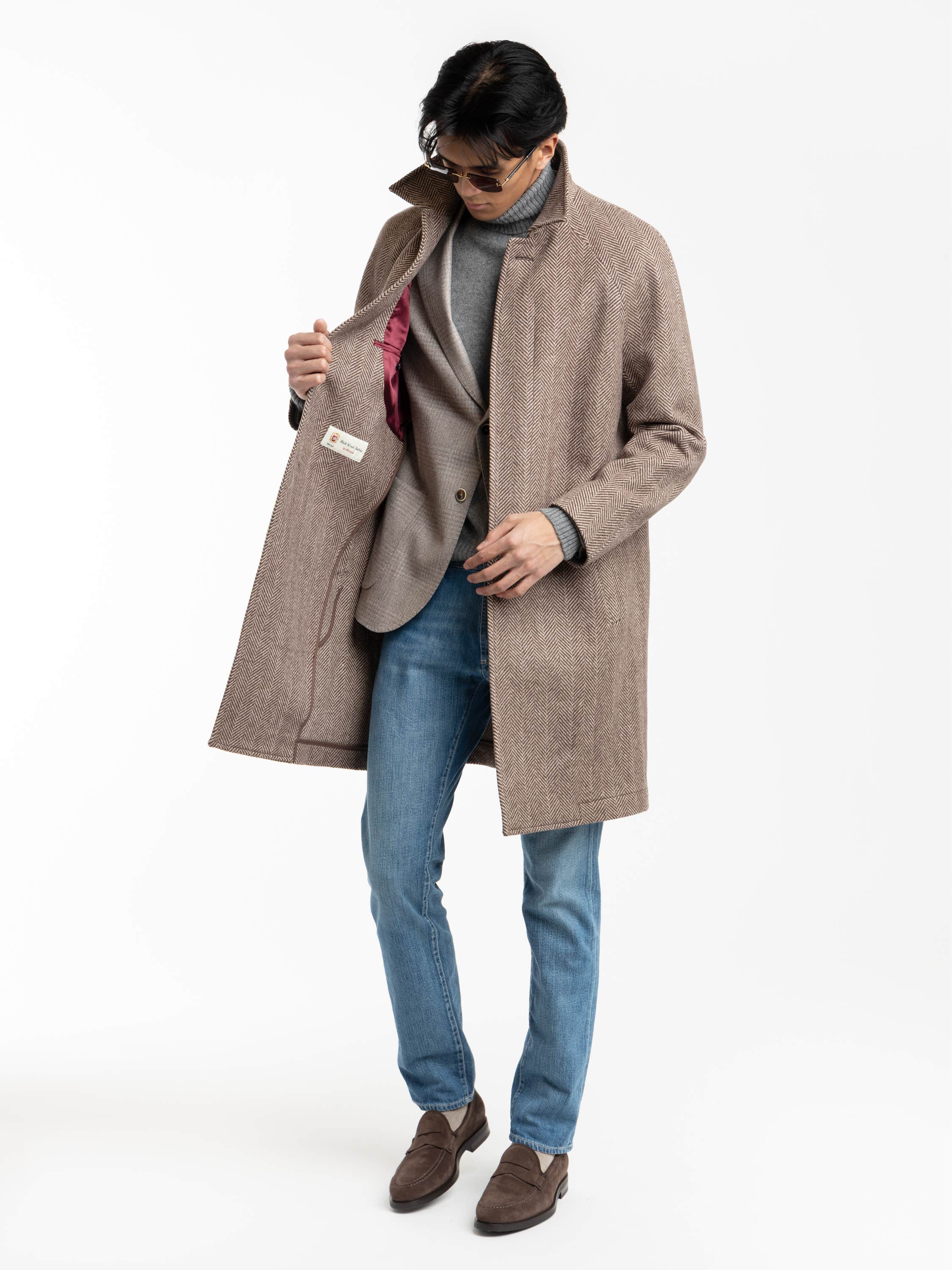 Brown Wool Herringbone Topcoat
