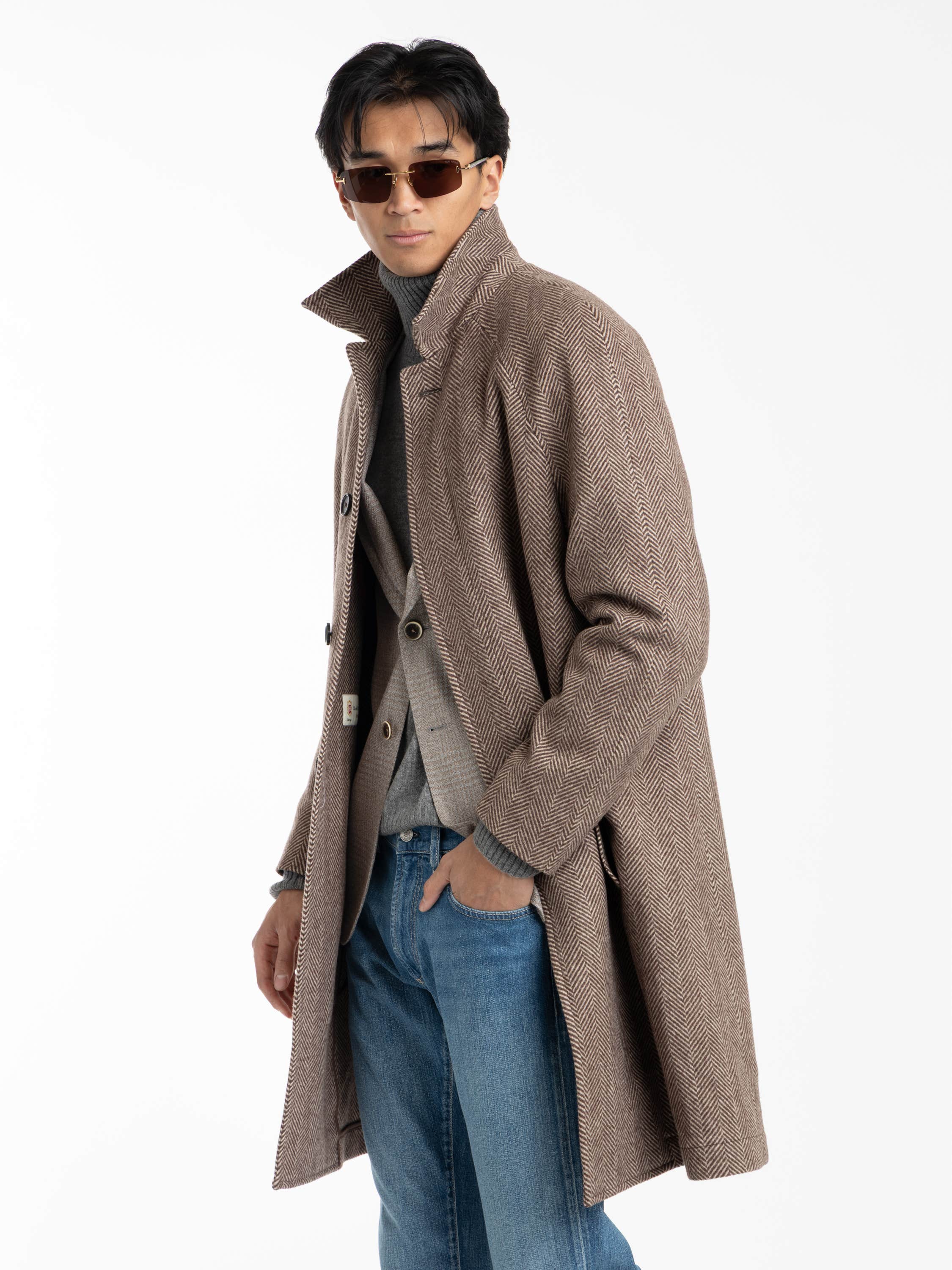 Brown Wool Herringbone Topcoat