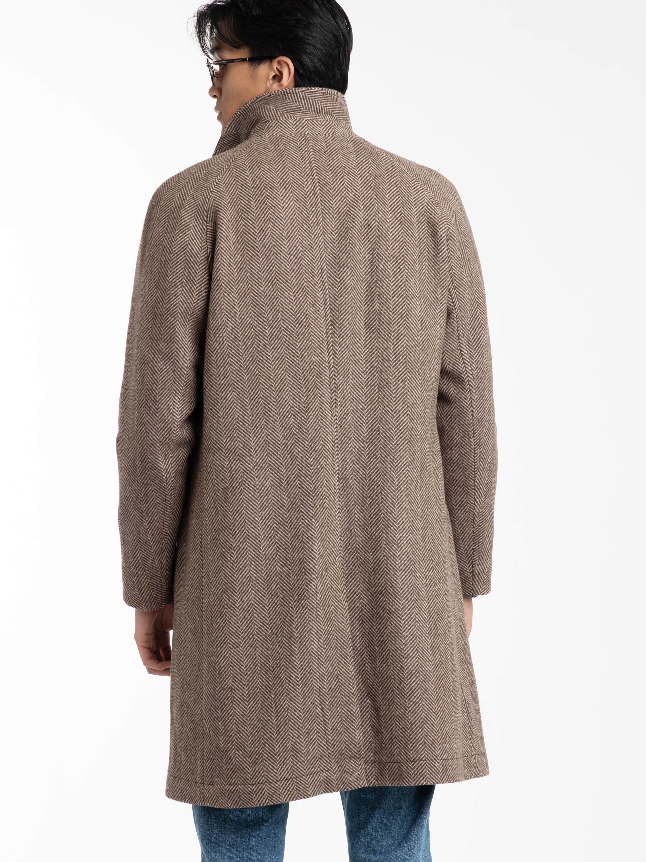 Brown Wool Herringbone Topcoat