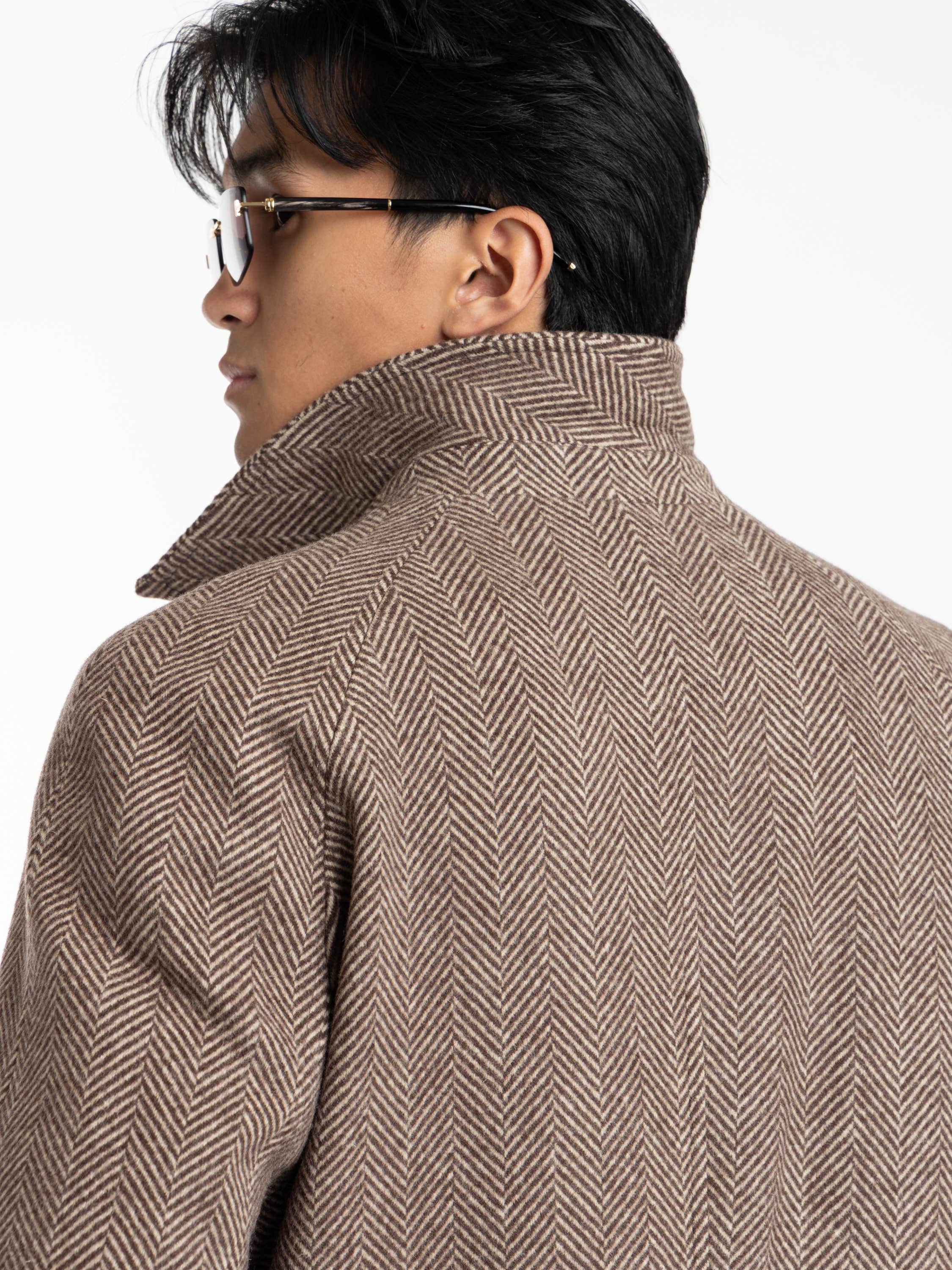 Brown Wool Herringbone Topcoat