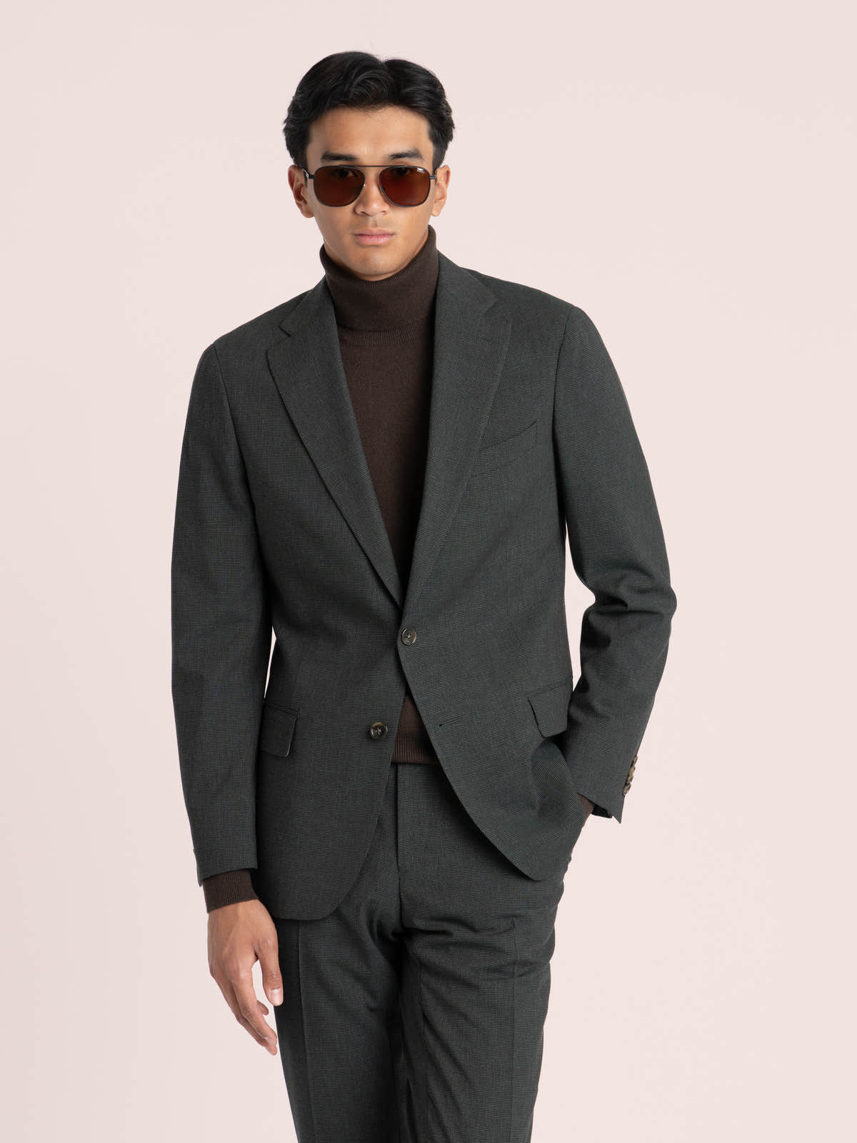Green Stretch Wool-Blend Suit