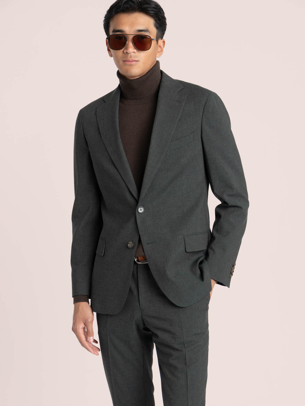 Green Stretch Wool-Blend Suit