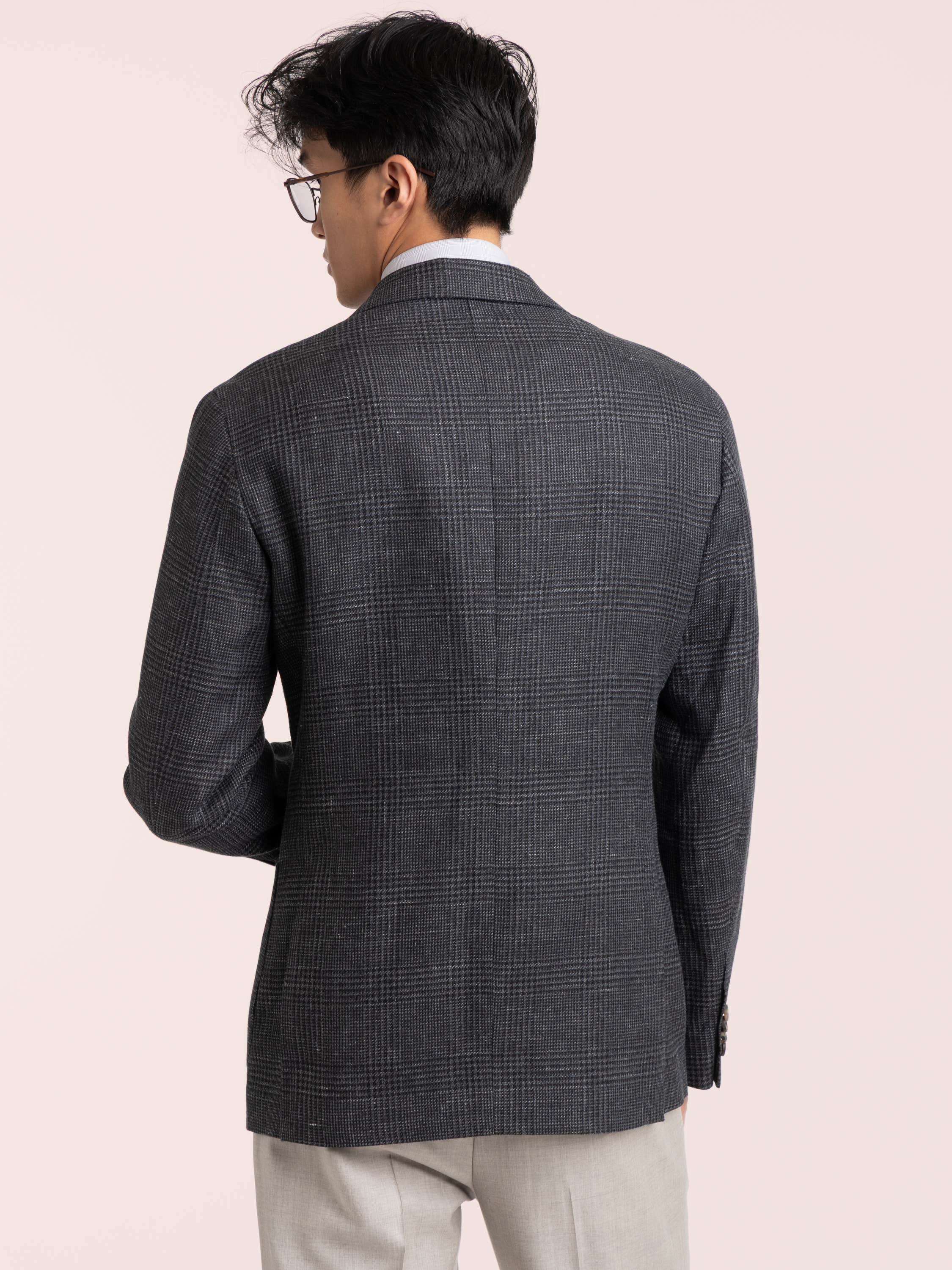 Grey Check Linen-Wool Sport Jacket