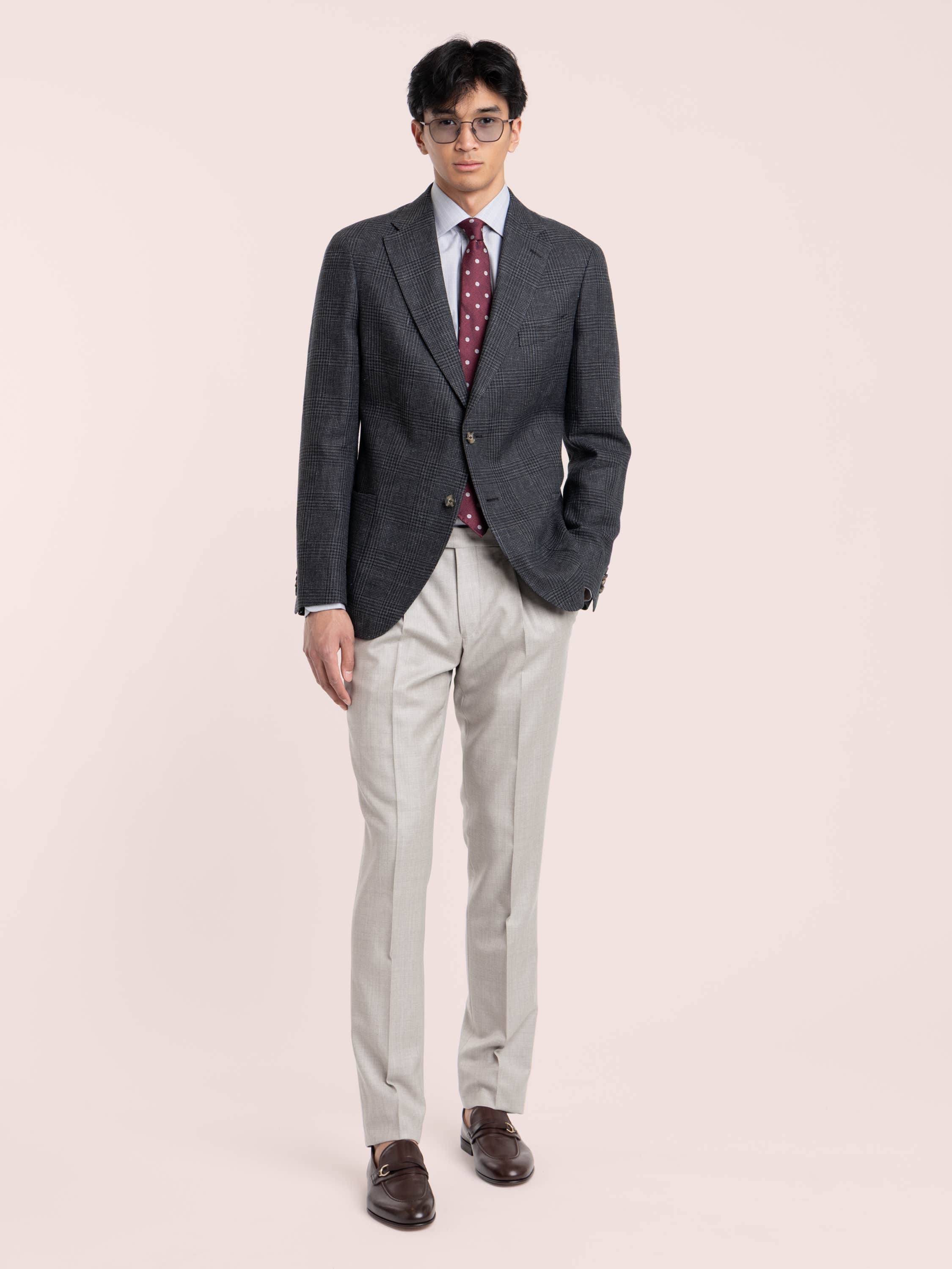 Grey Check Linen-Wool Sport Jacket