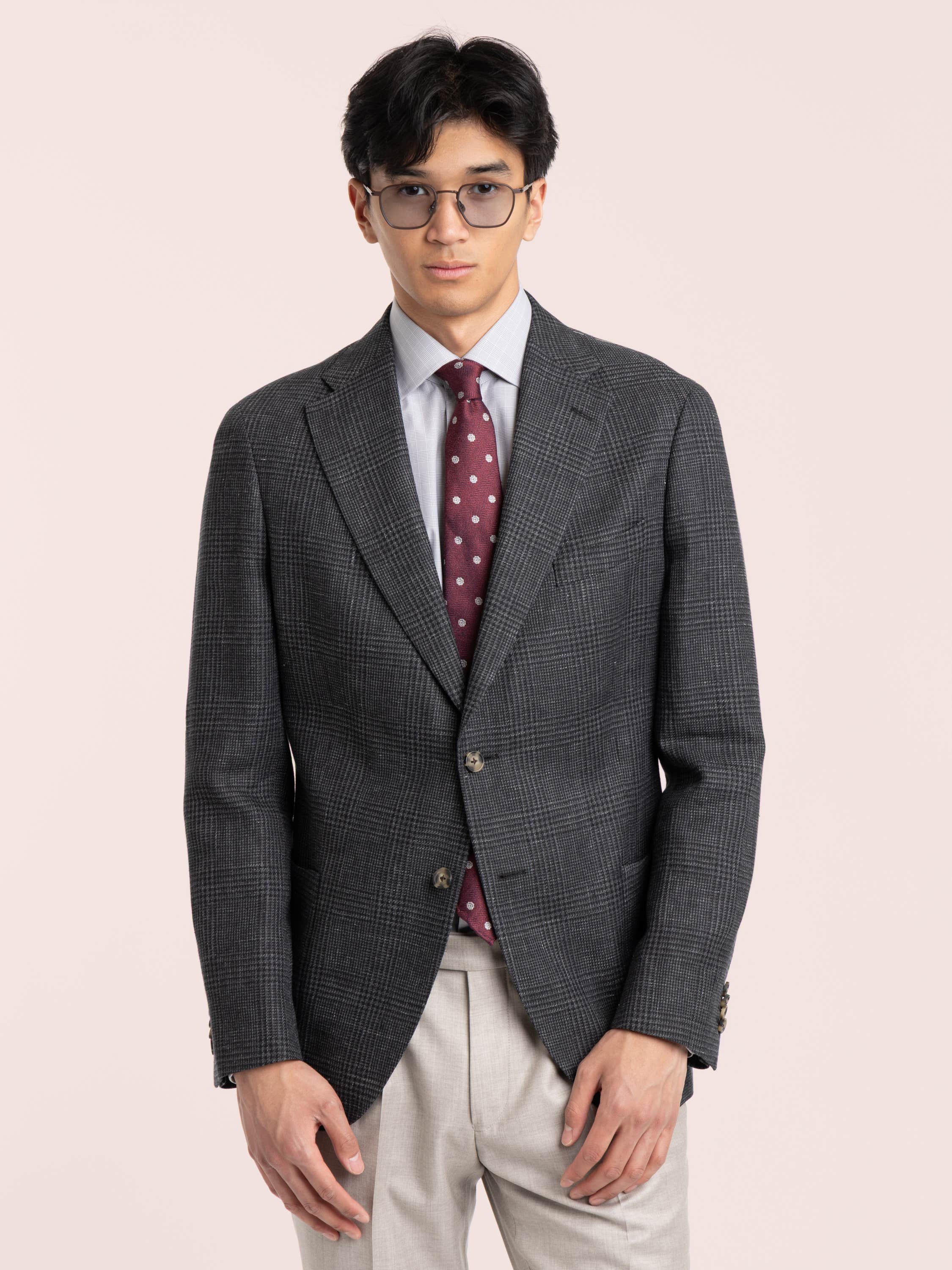 Grey Check Linen-Wool Sport Jacket