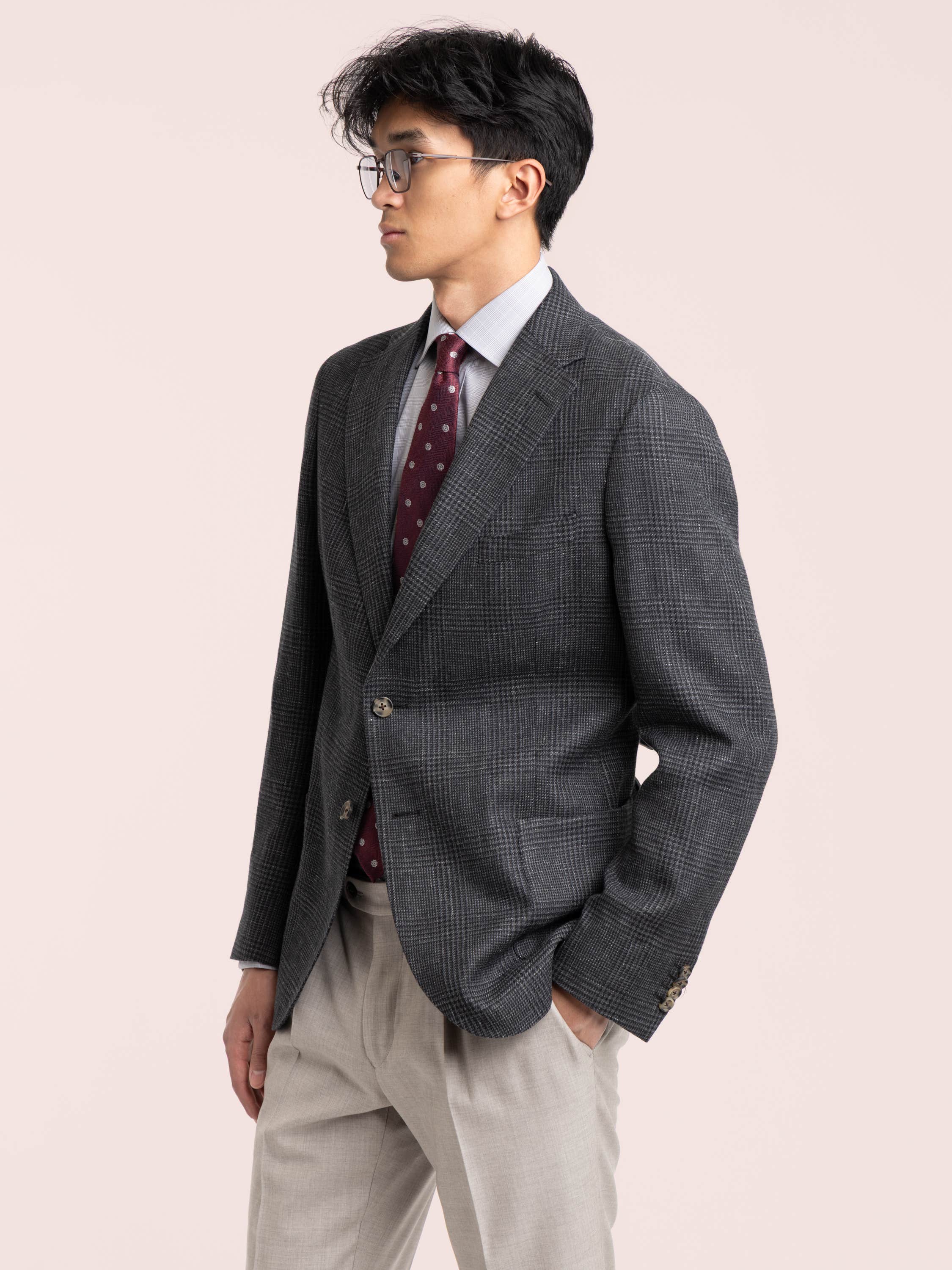 Grey Check Linen-Wool Sport Jacket