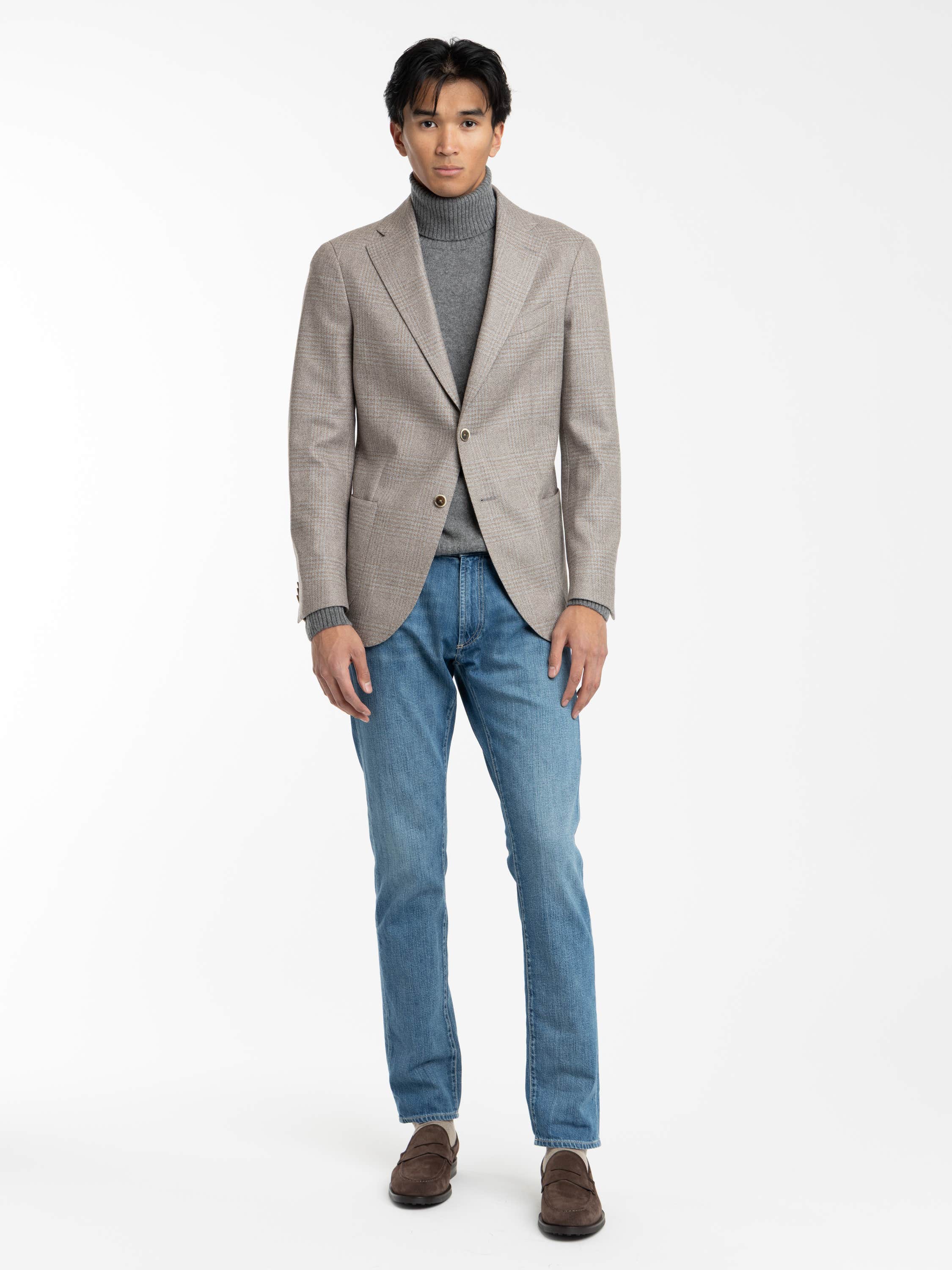 Light Brown-Grey Wool Glencheck Sport Jacket