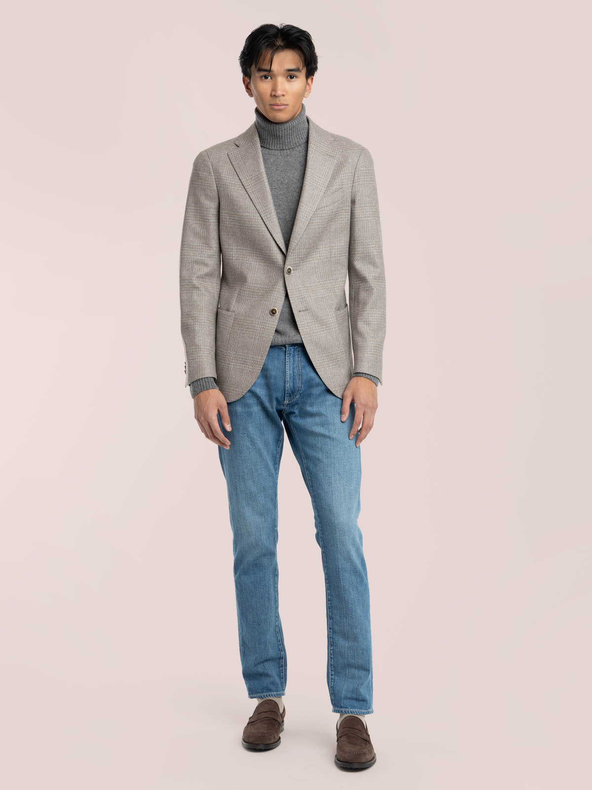 Light Brown-Grey Wool Glencheck Sport Jacket